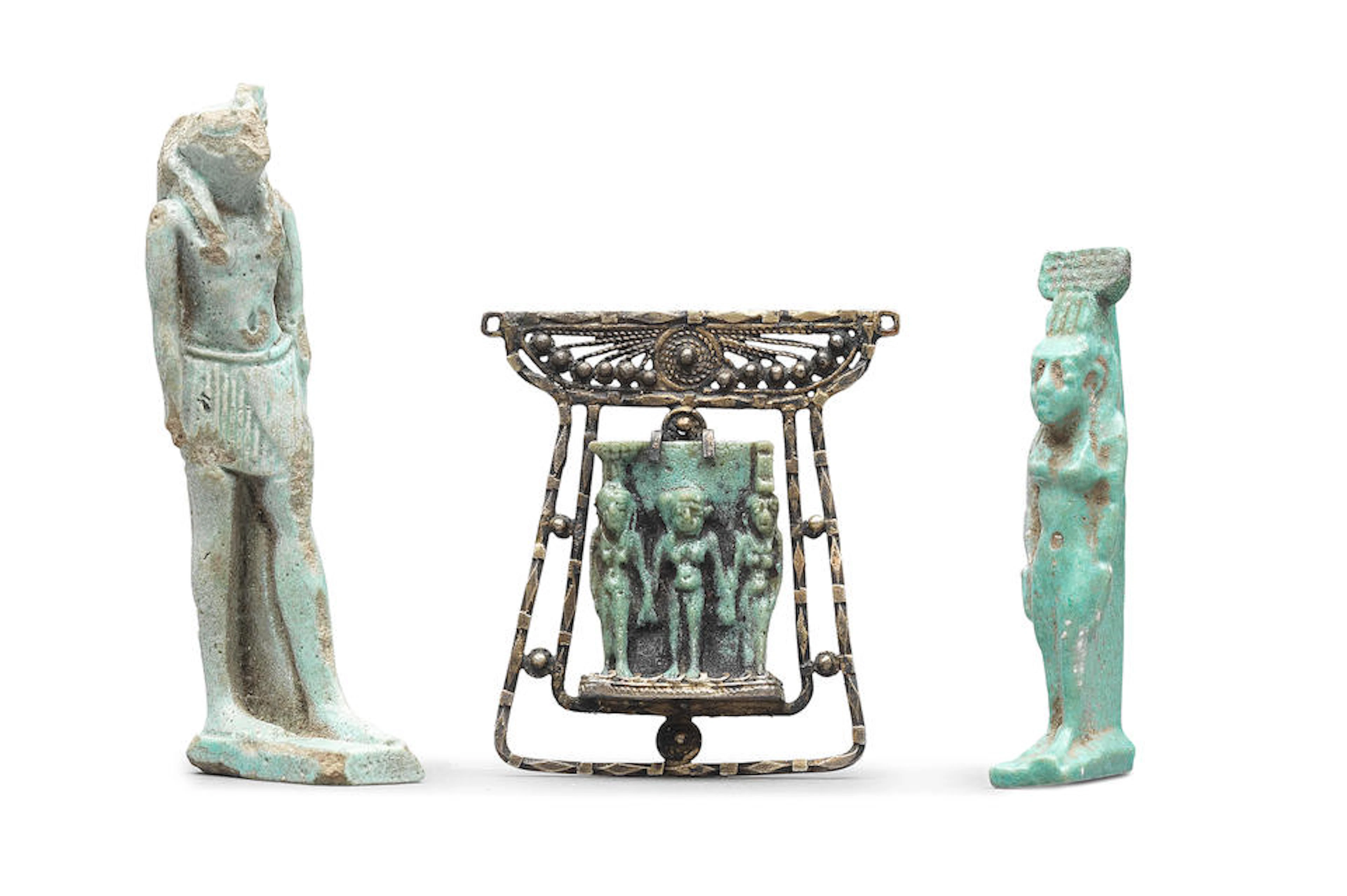 Three Egyptian glazed faience amulets 3