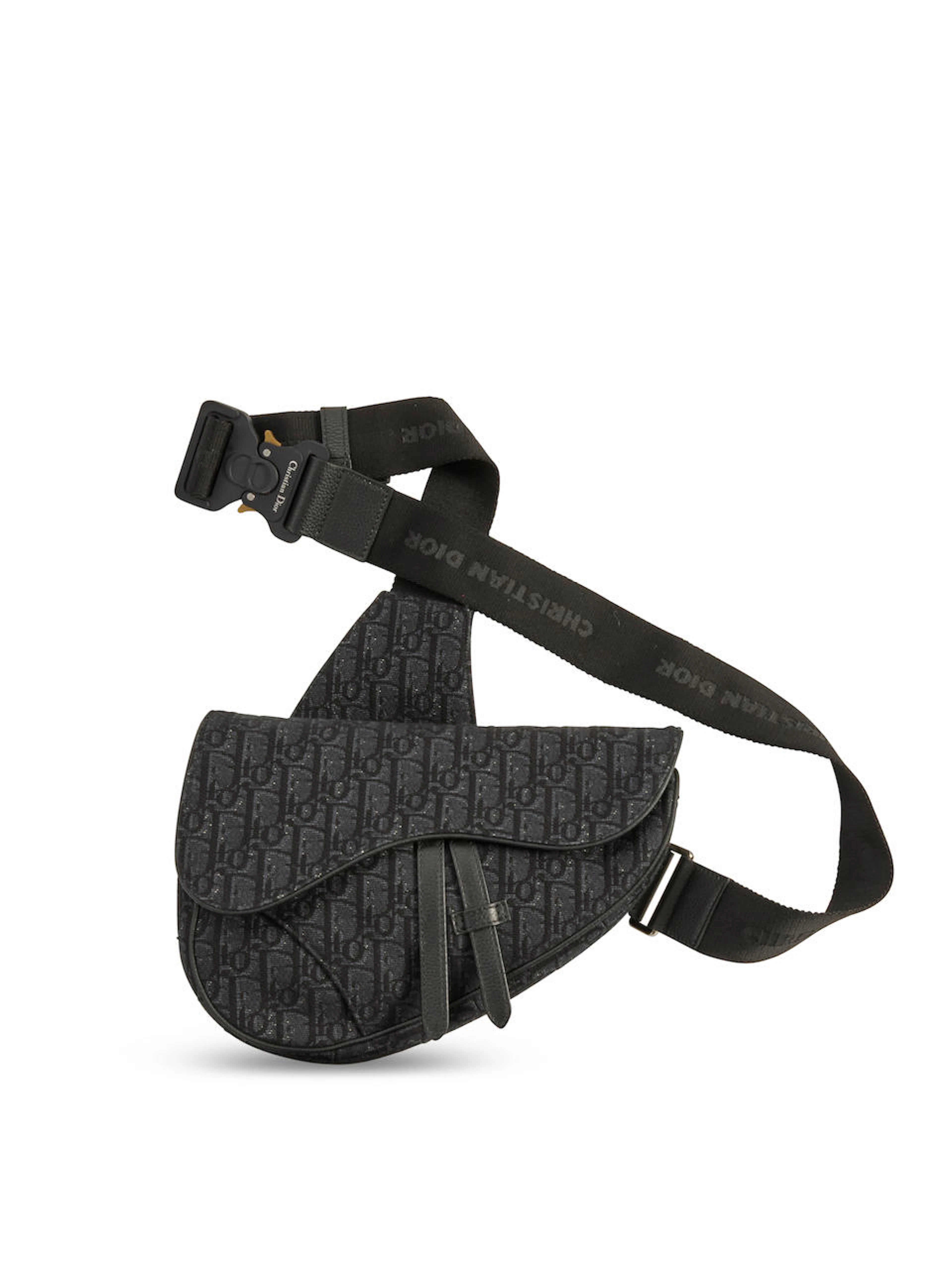 DIOR : HOMME BLACK OBLIQUE JACQUARD SADDLE BAG (includes dust bag )