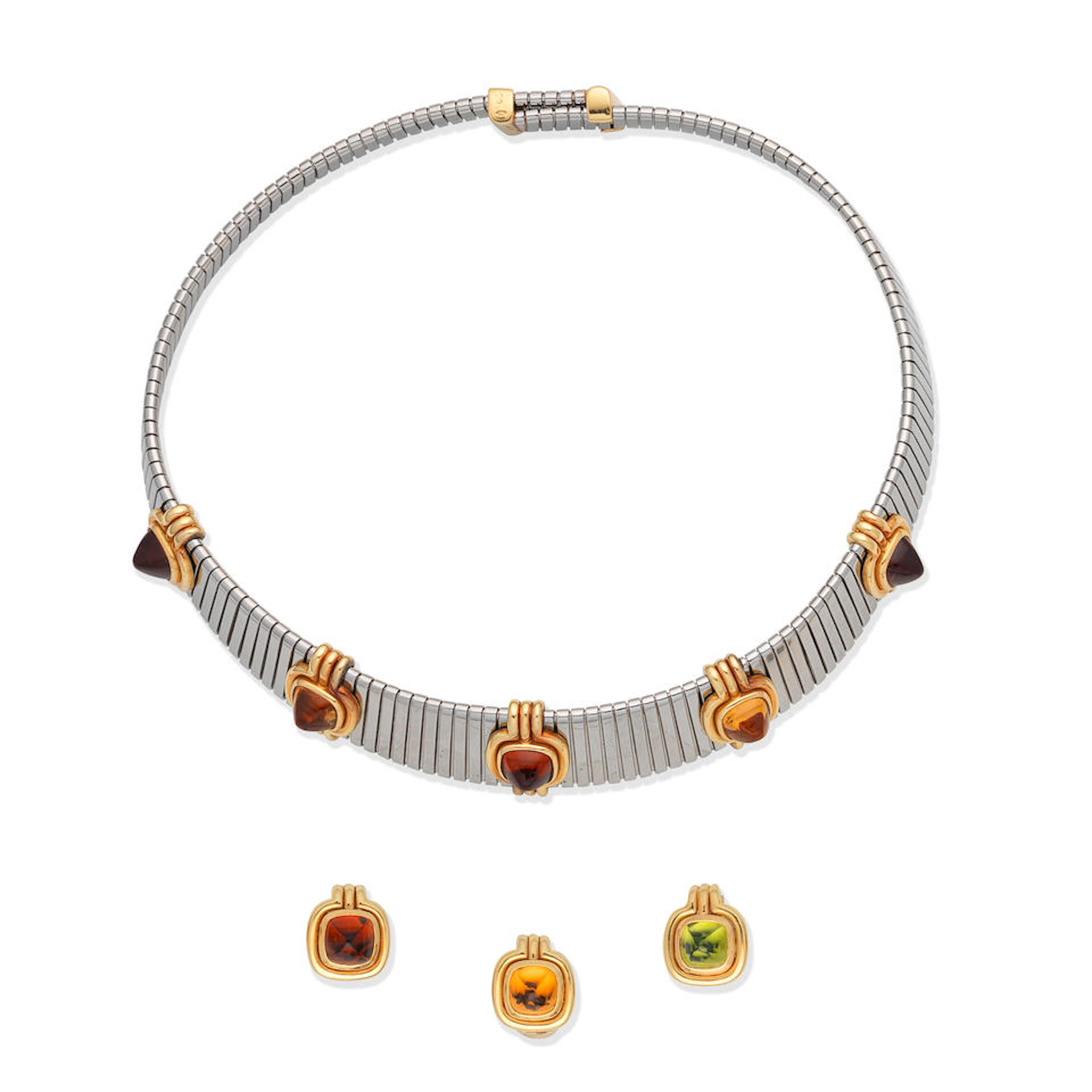 BULGARI: GEM-SET TUBOGAS COLLAR AND THREE GEM-SET EARCLIPS (4)