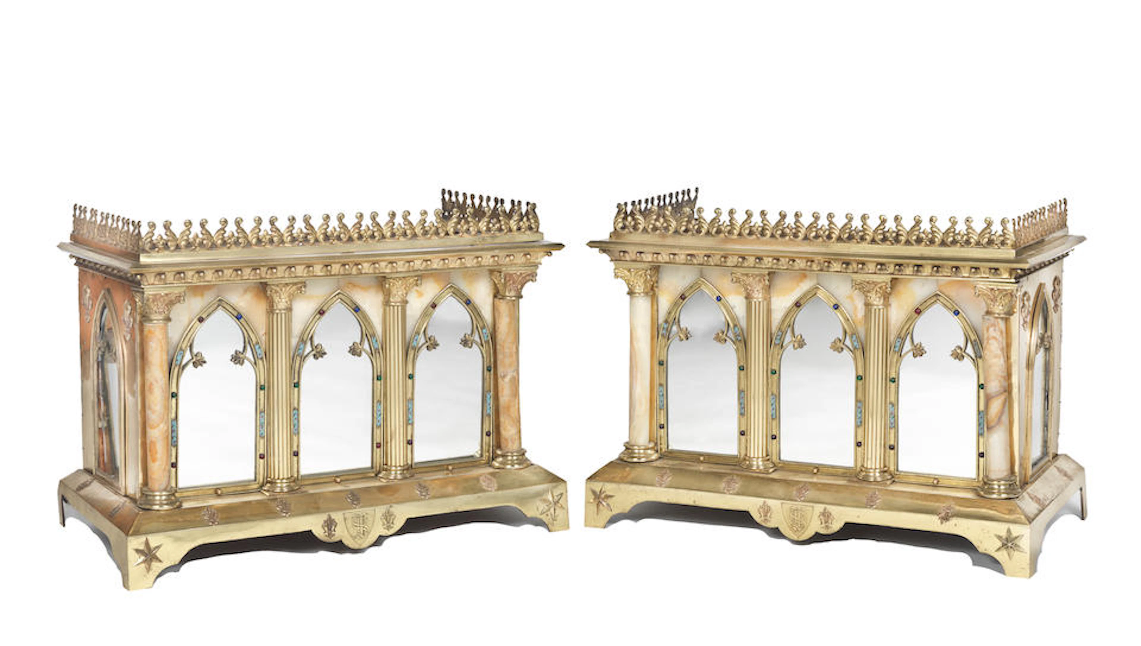 A pair of unusual and impressive French gilt bronze and...