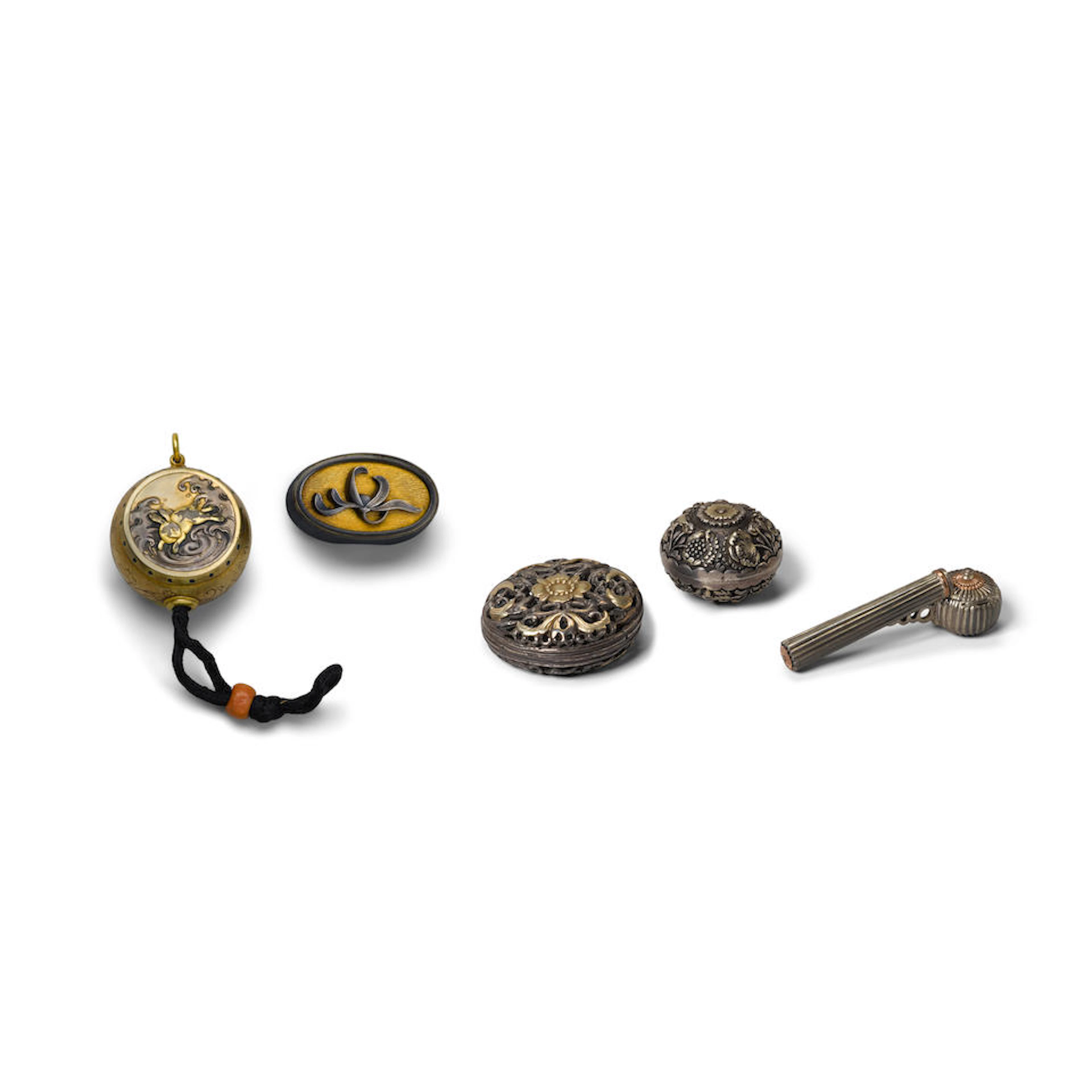 A GROUP OF FIVE MIXED-METAL NETSUKE Meiji era (1868-1912), late 19th century
