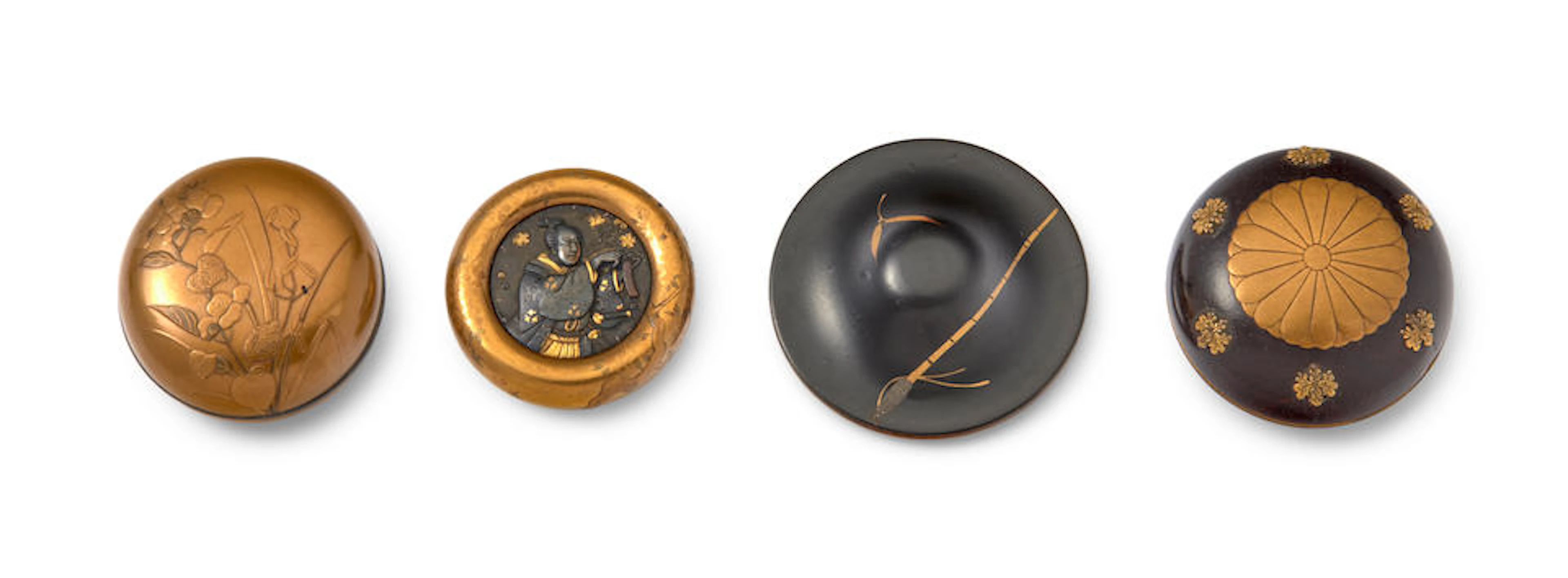 A GROUP OF FOUR LACQUER NETSUKE Meiji era (1868-1912), late 19th century
