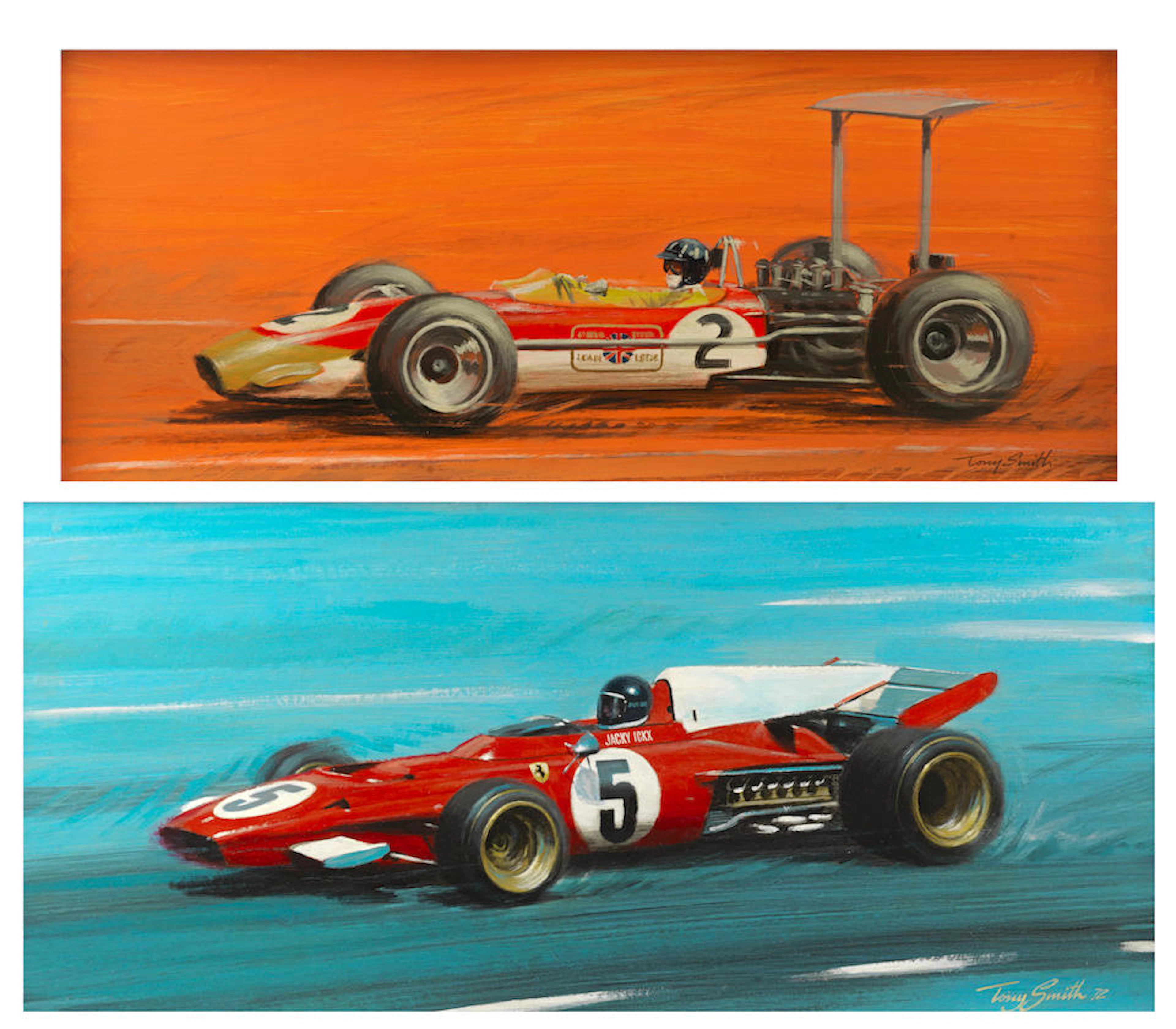 Tony Smith (British, 1932- ); two Formula 1 paintings,
