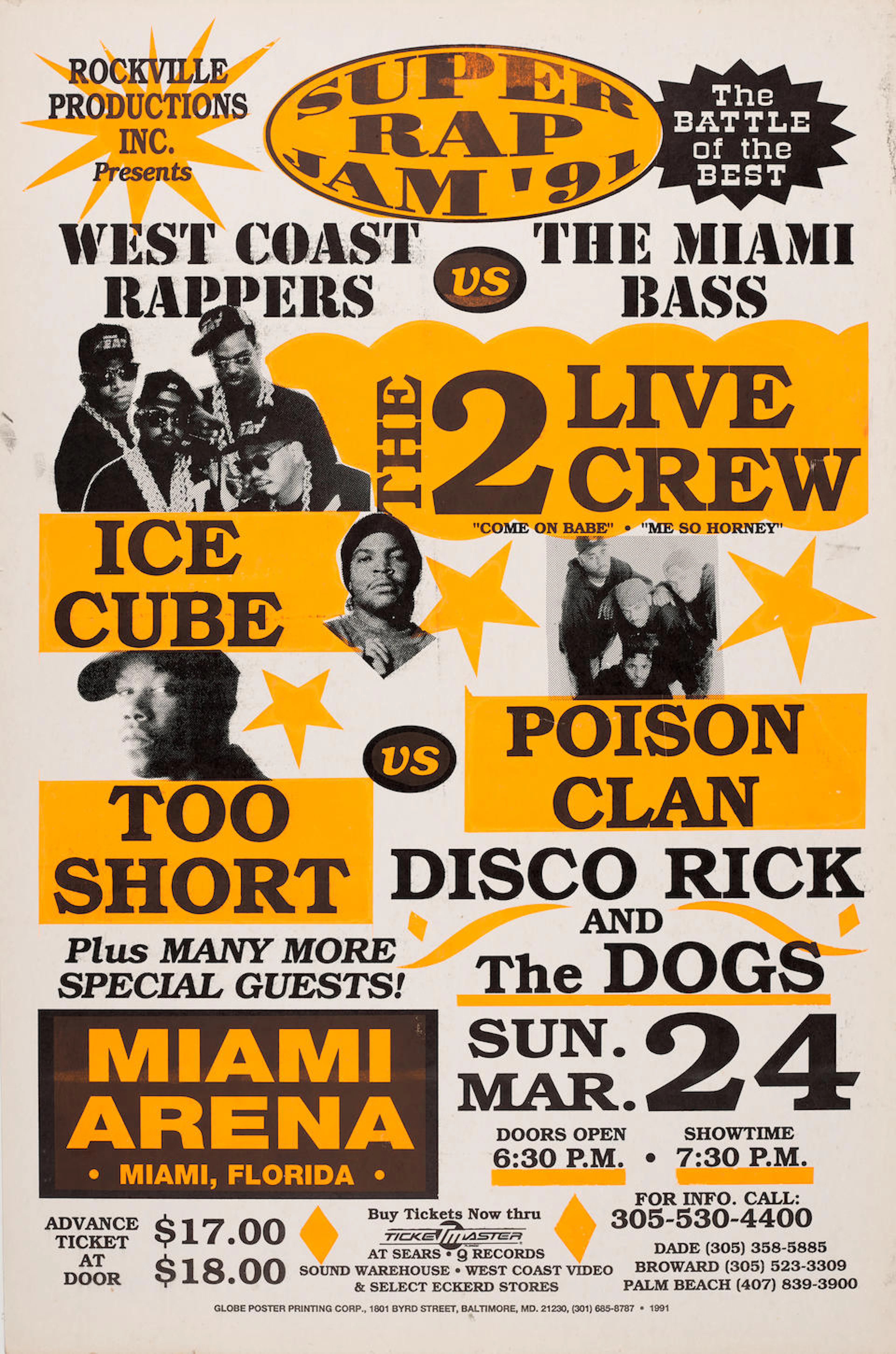 A Concert Poster: The 2 Live Crew, Ice Cube and Too Short, 1991