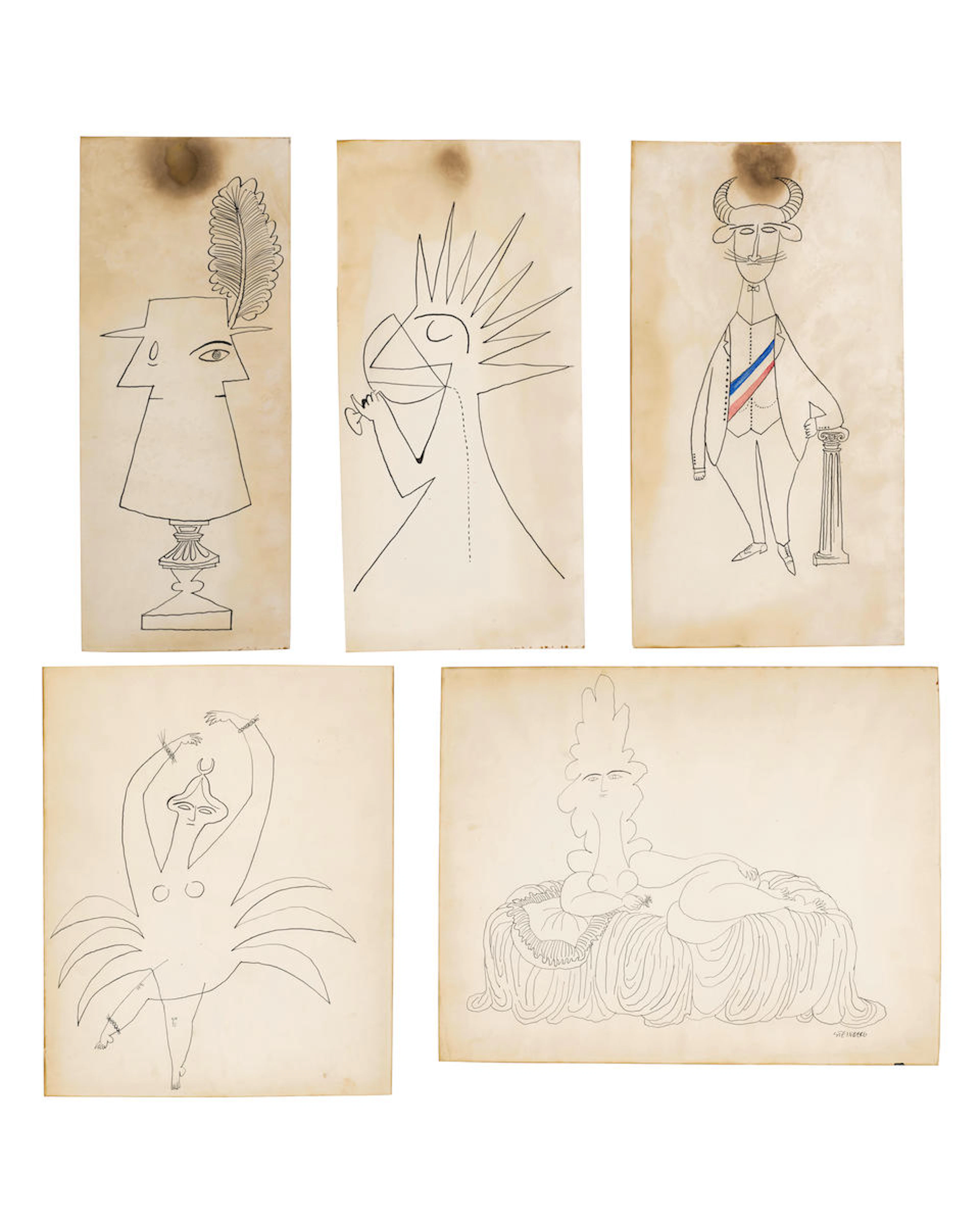 SAUL STEINBERG (1914-1999) Five Works on Paper for Harper's Bazaar