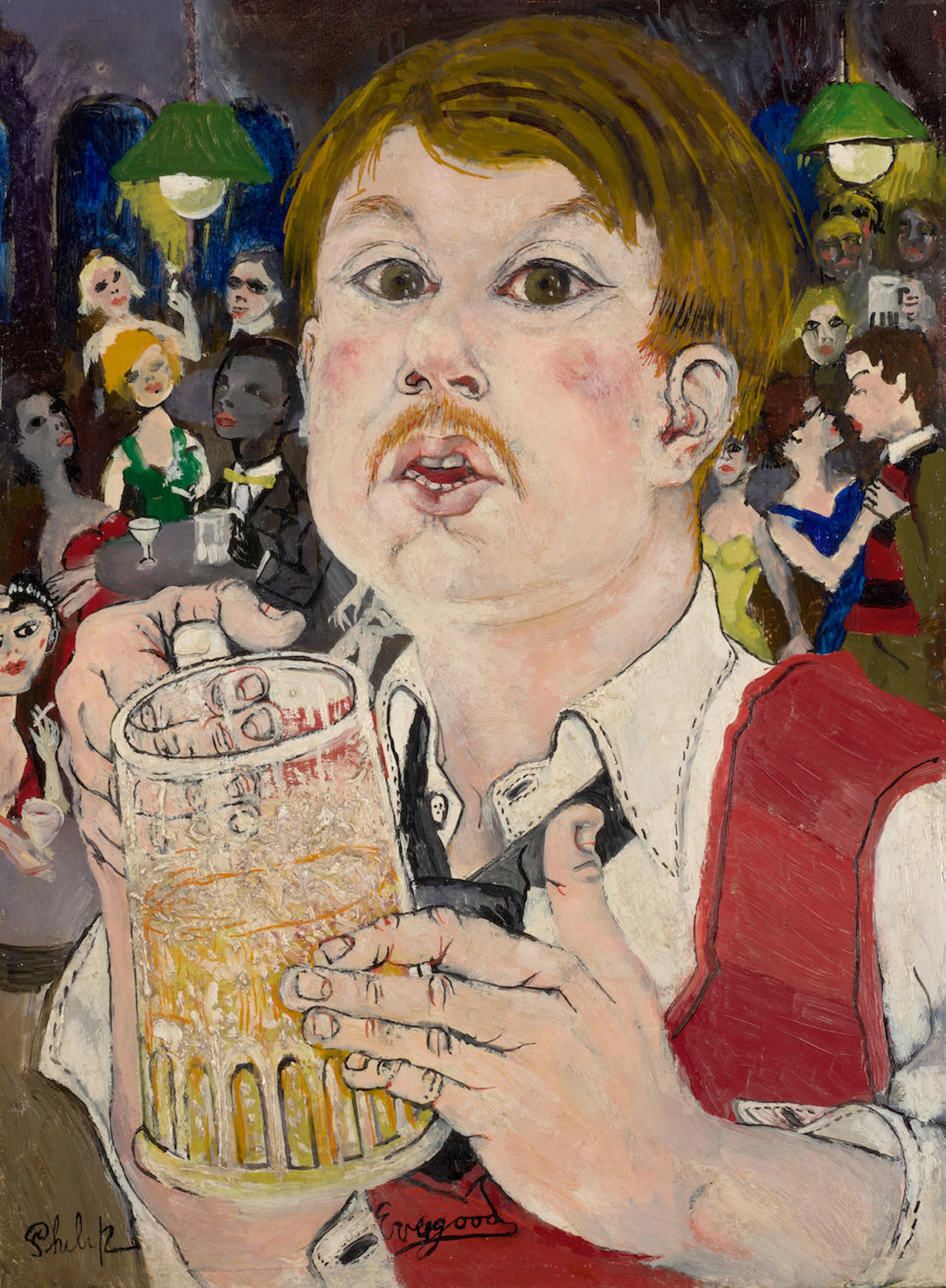 Philip Evergood (1901-1973) Self Portrait with a Beer Stein 16 x 12 in