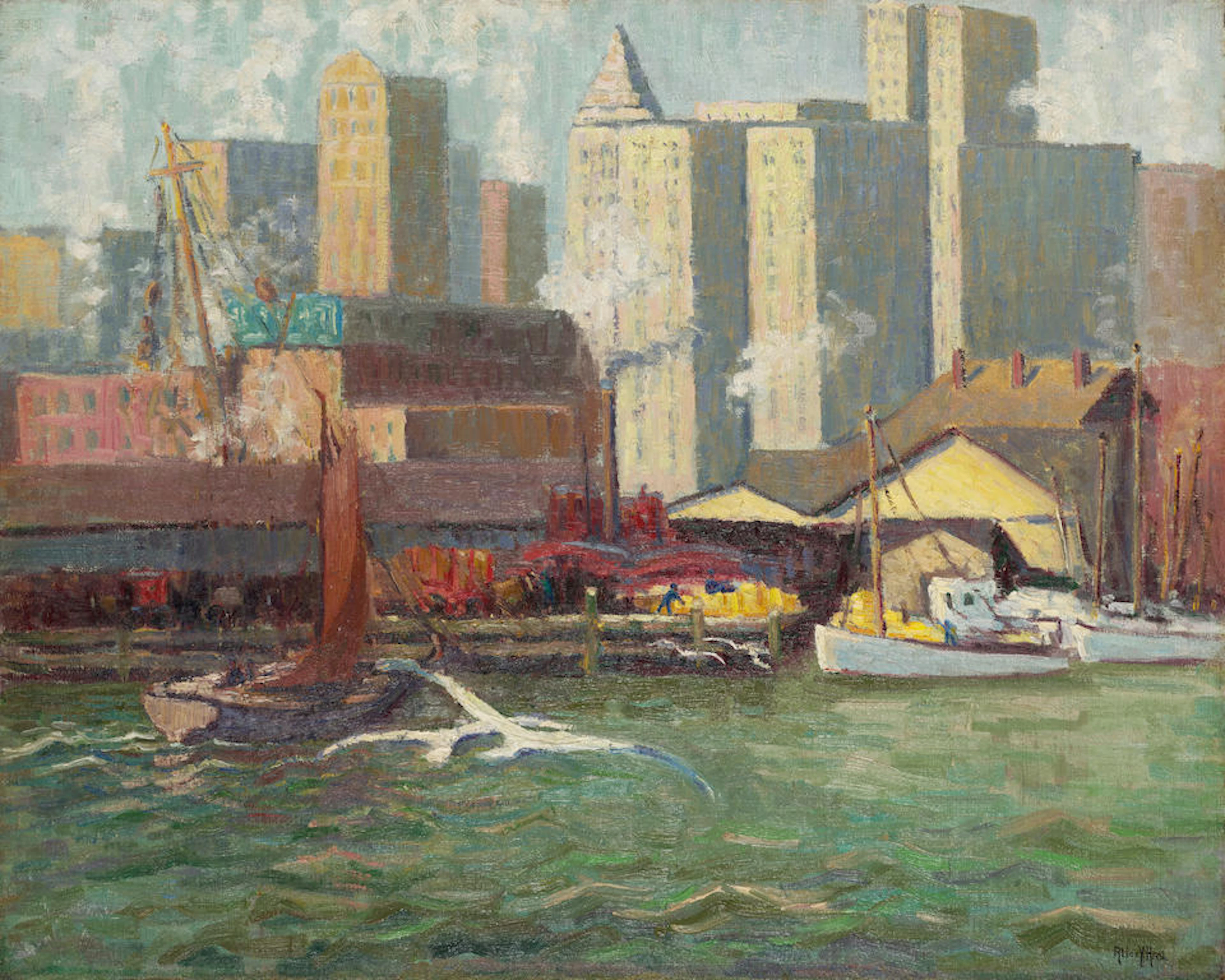 Alice Hirsh (1888-1935) East River View (Fulton Fish Market) 24 1/8 x 30 1/8 in