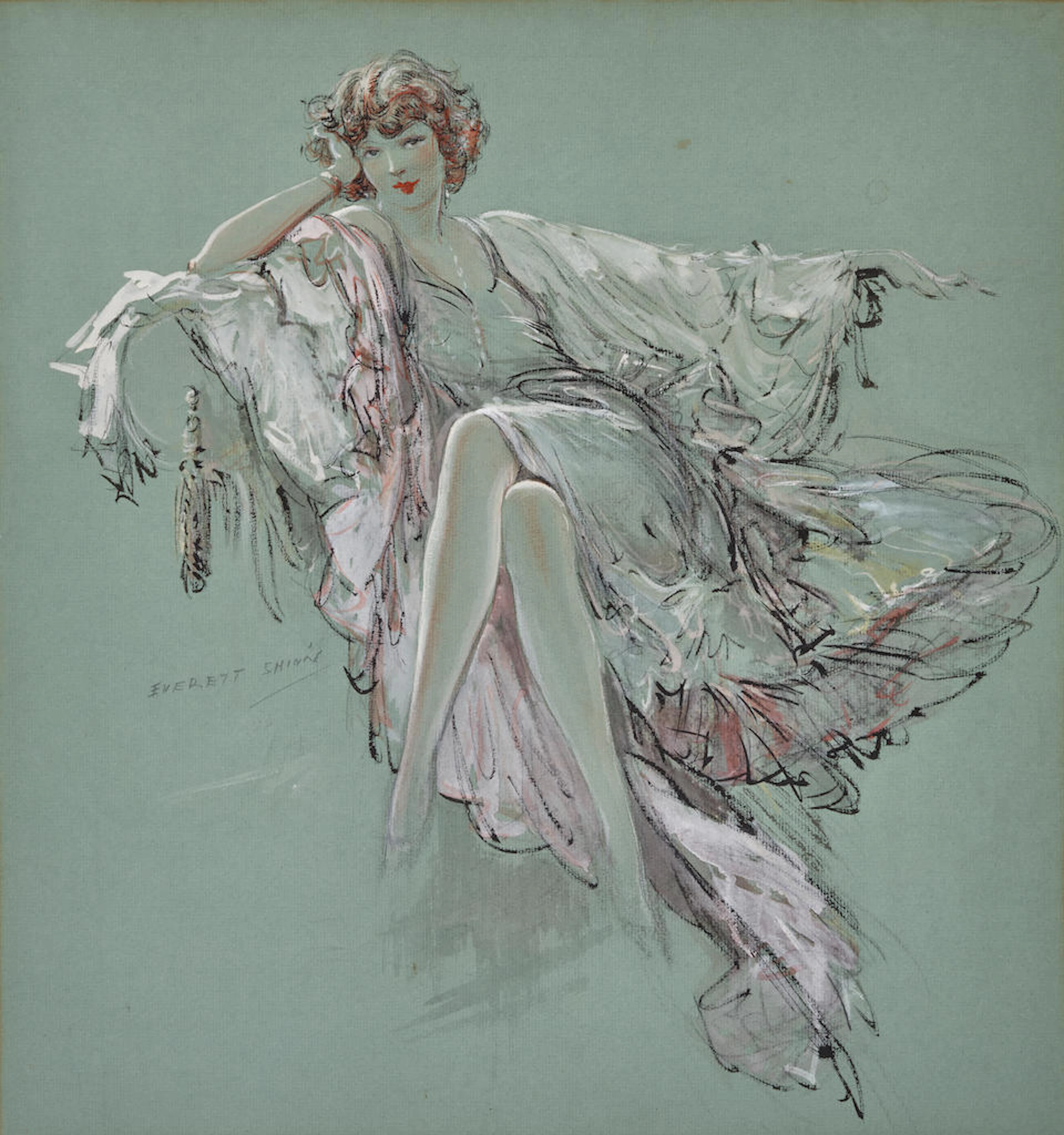 Everett Shinn (1876-1953) Portrait of a Lady 19 1/4 x 18 in. (48.9 x 45.7 cm.)