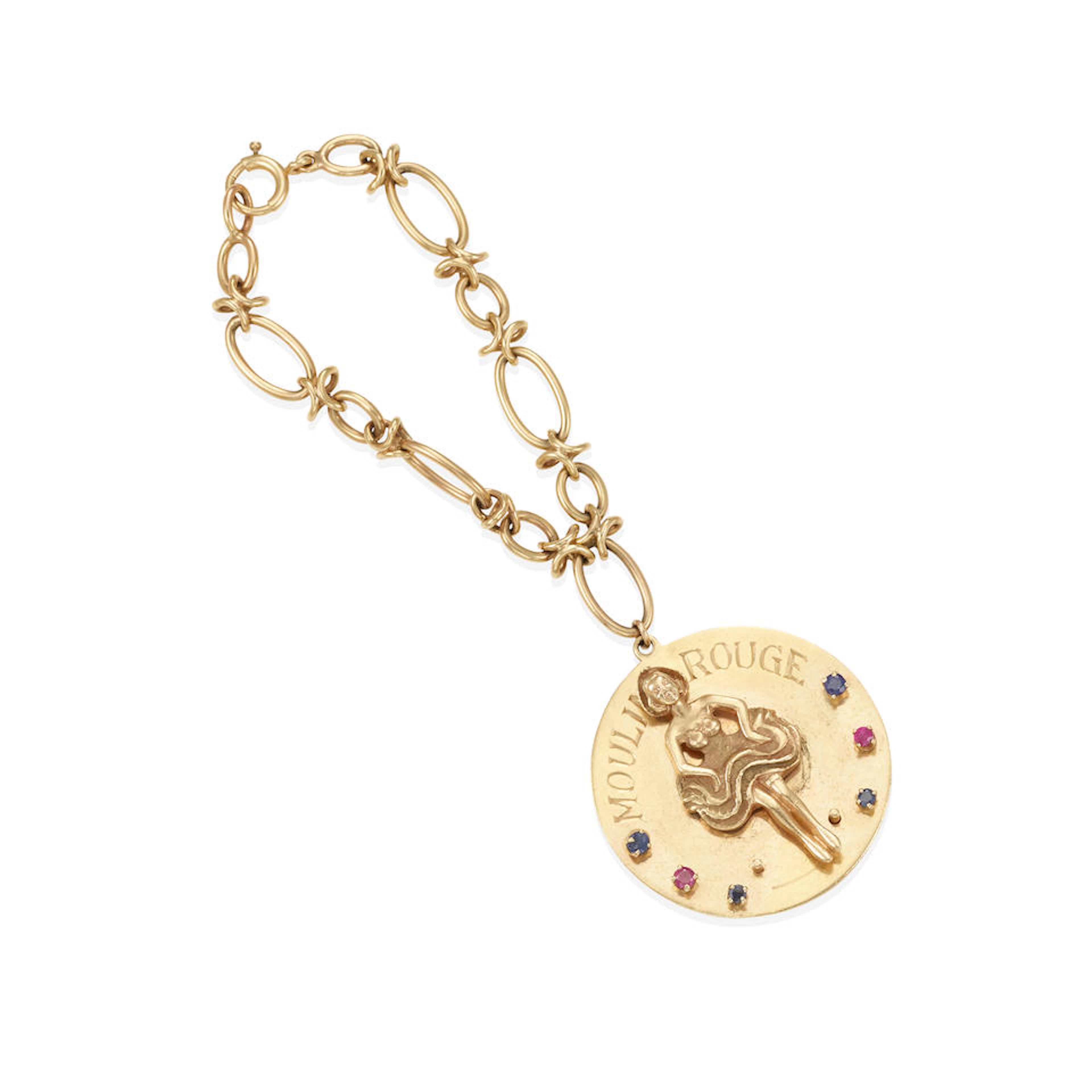 A 14K GOLD AND GEM-SET CHARM BRACELET