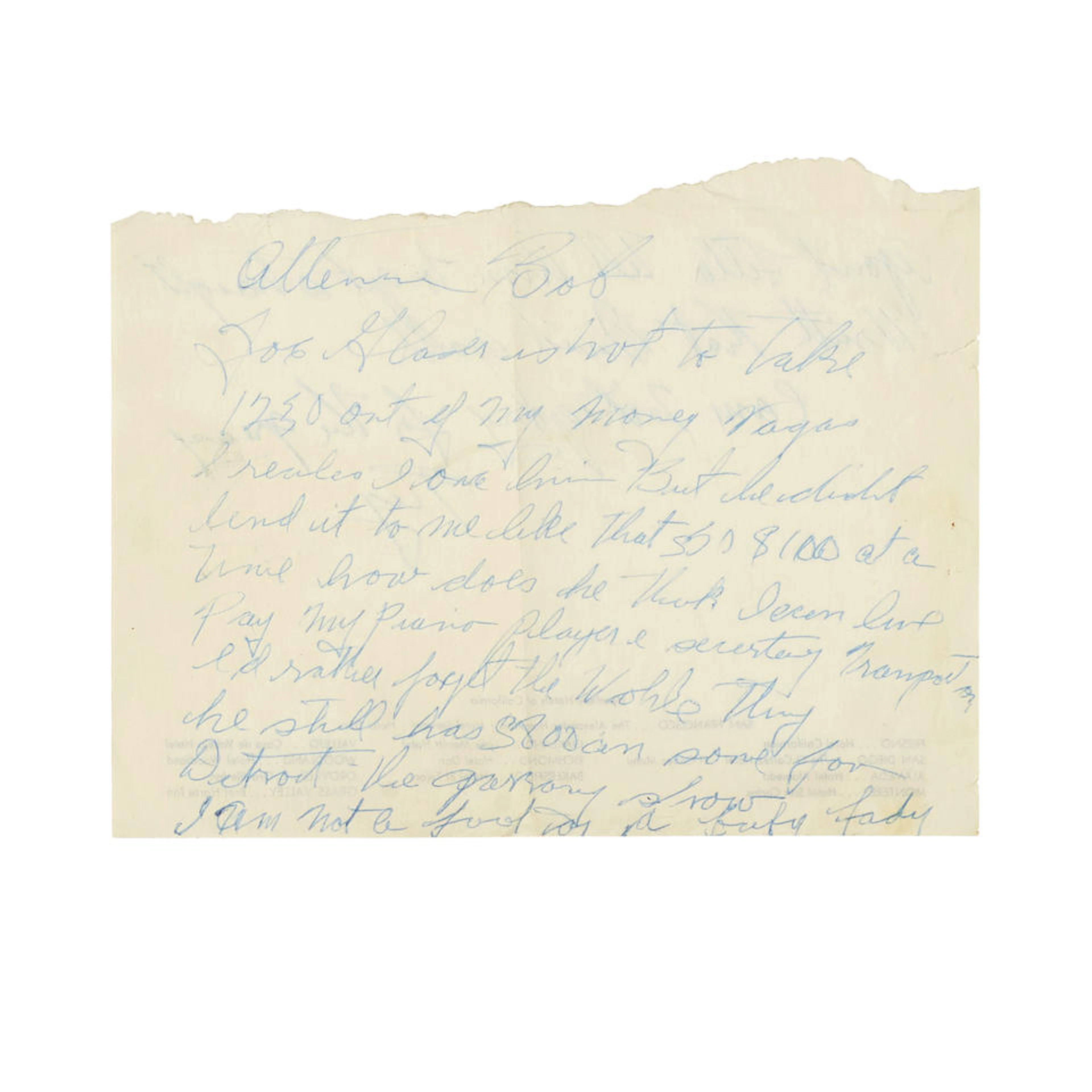 TWO BILLIE HOLIDAY NOTES, 1950s