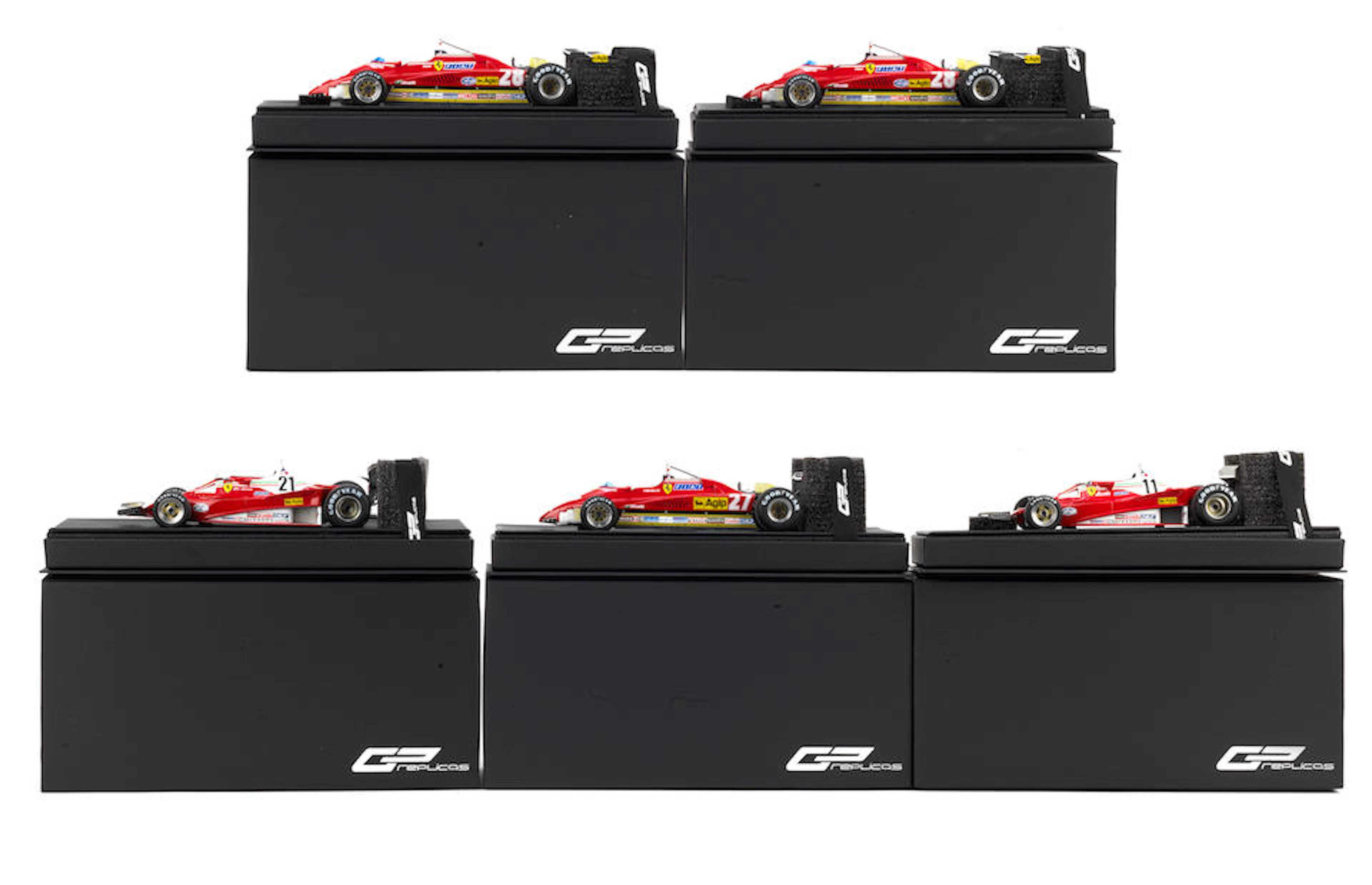 Five boxed 1:18 scale limited edition models of Ferrari F1 cars
