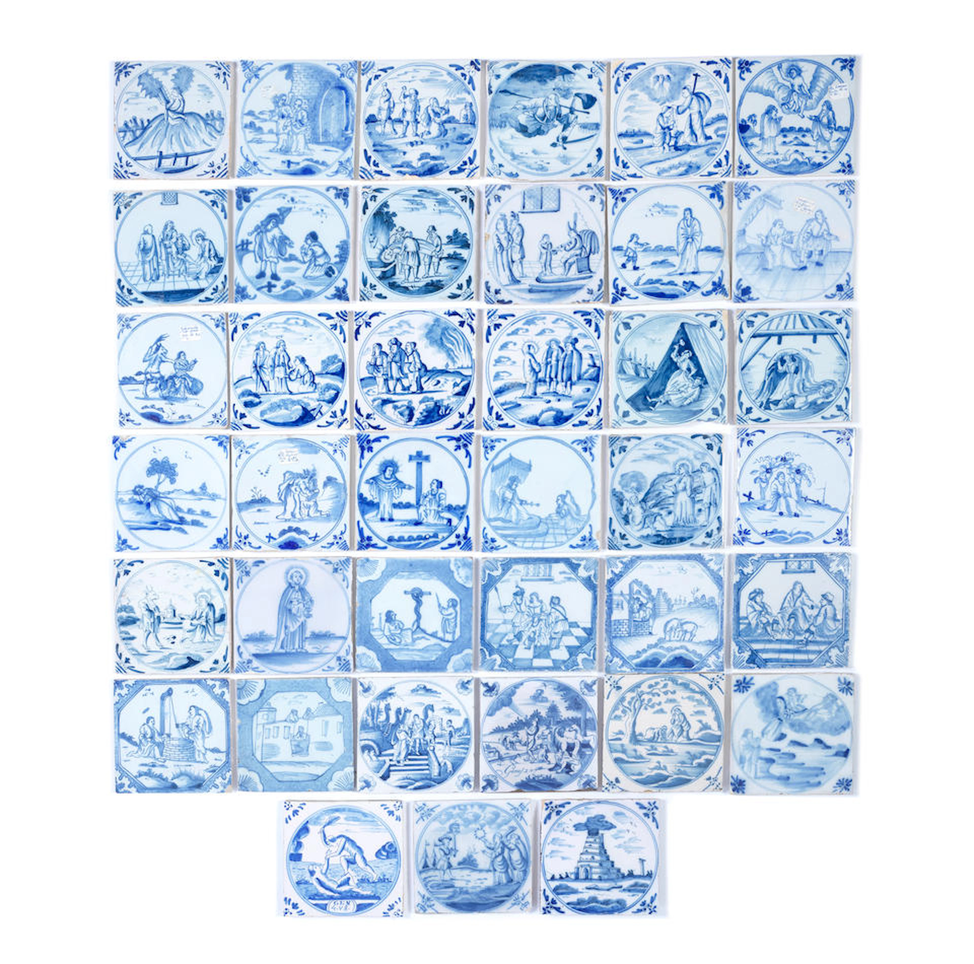 A collection of thirty-nine delftware tiles, mid-18th century