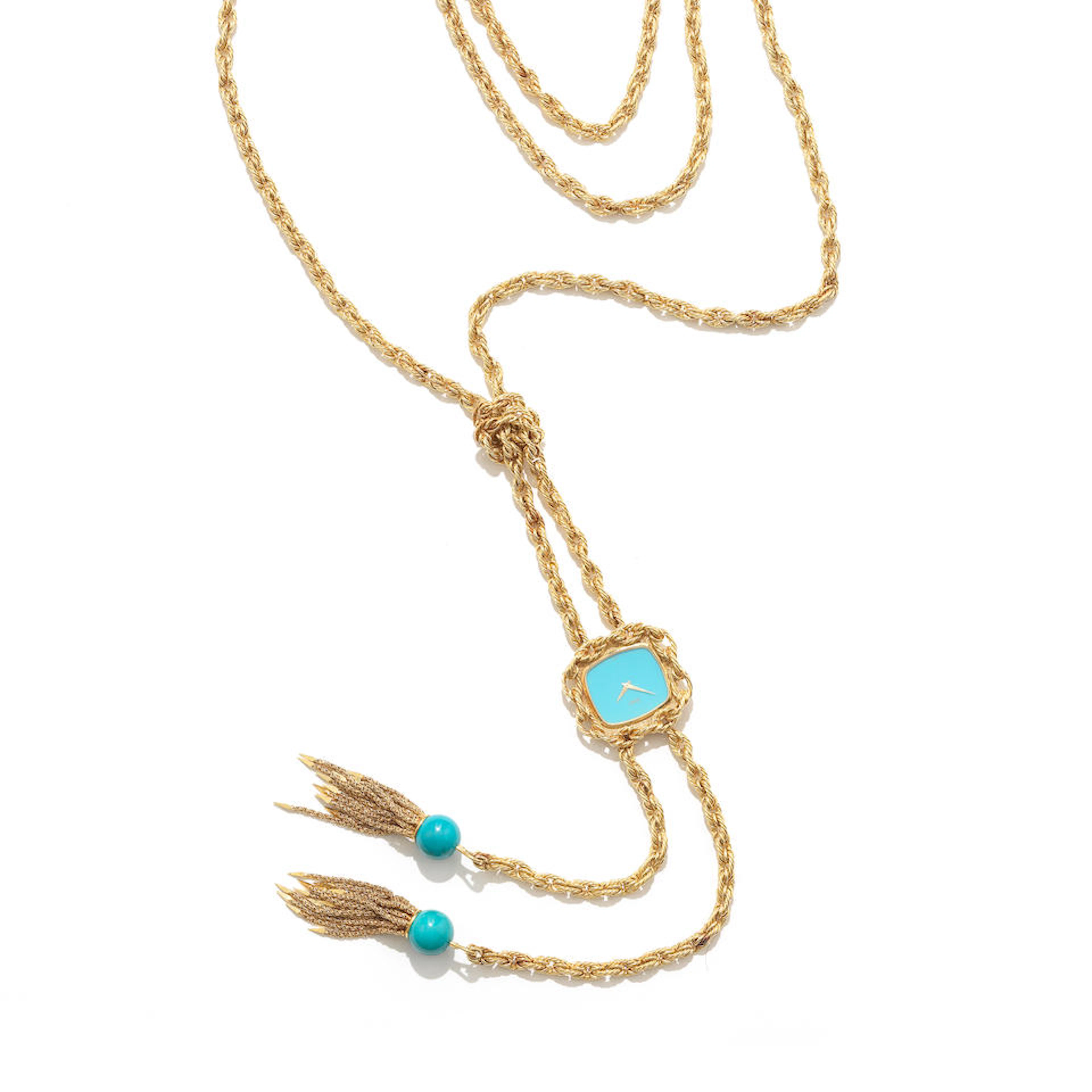 PIAGET: FANCY-LINK 'LARIAT' NECKLACE AND WATCH/PENDANT, CIRCA 1970