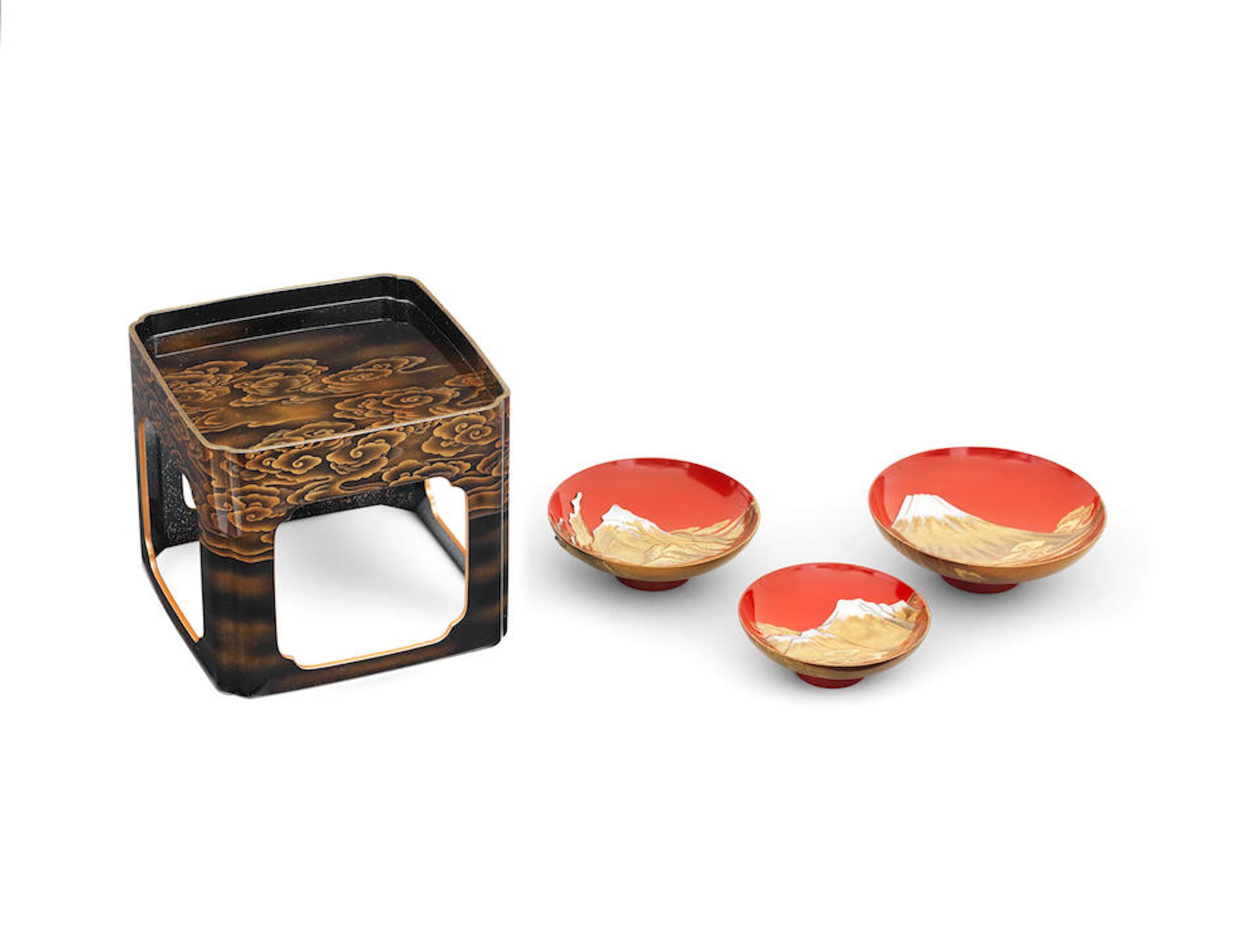 SHIMADA KISUI (DATES UNKNOWN) Set of Three Sake Cups with...