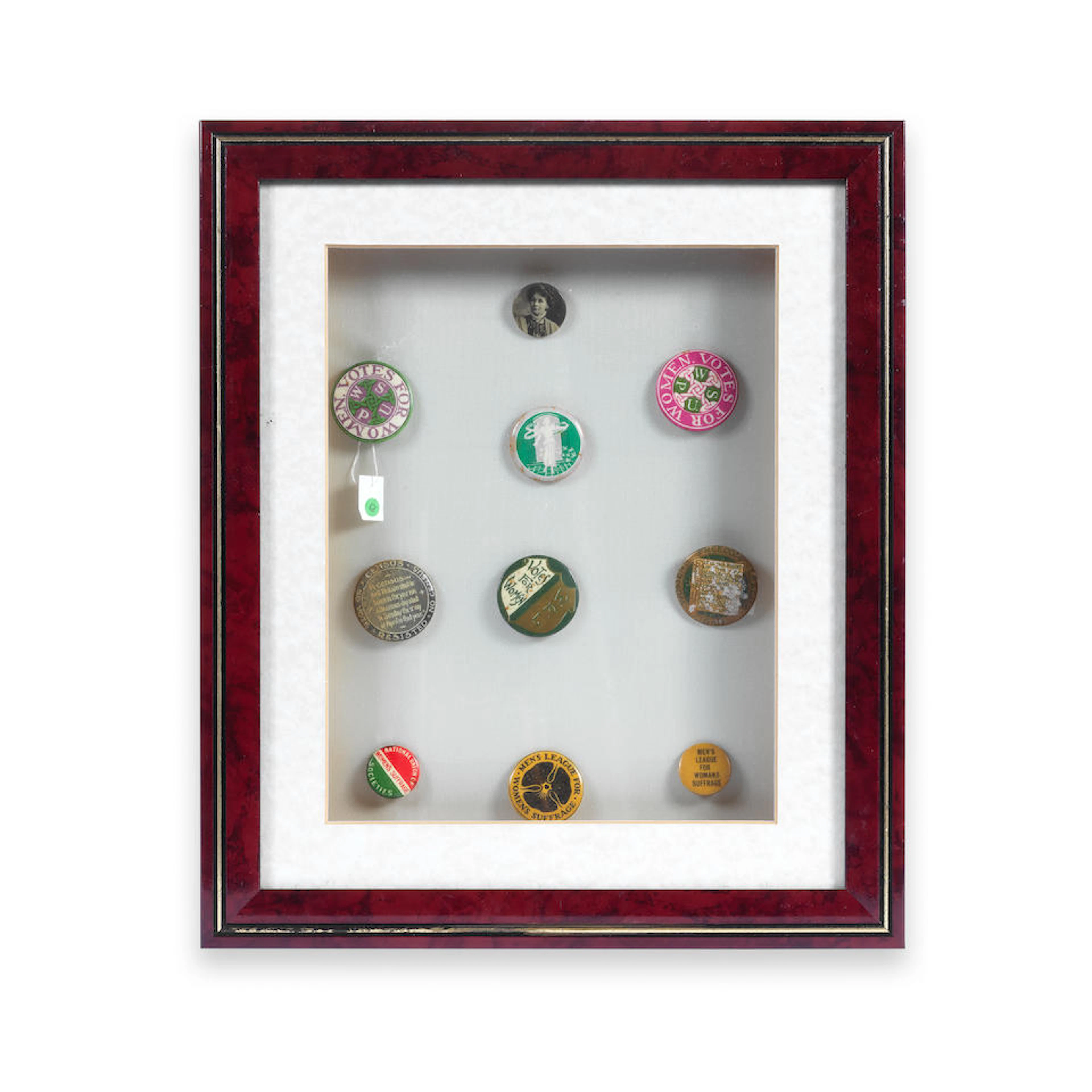 BADGES Collection of 10 celluloid suffragette button badges c.1908 onwards