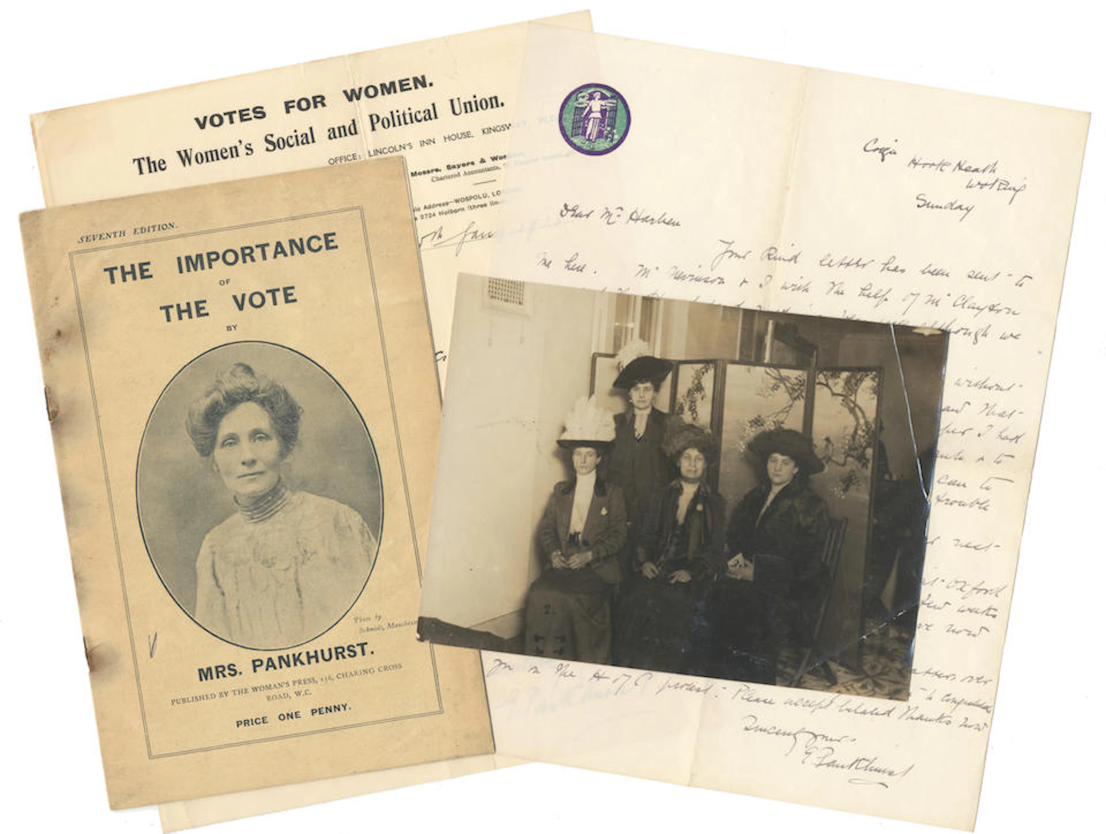 PANKHURST (EMMELINE) Three autograph letters signed ("E