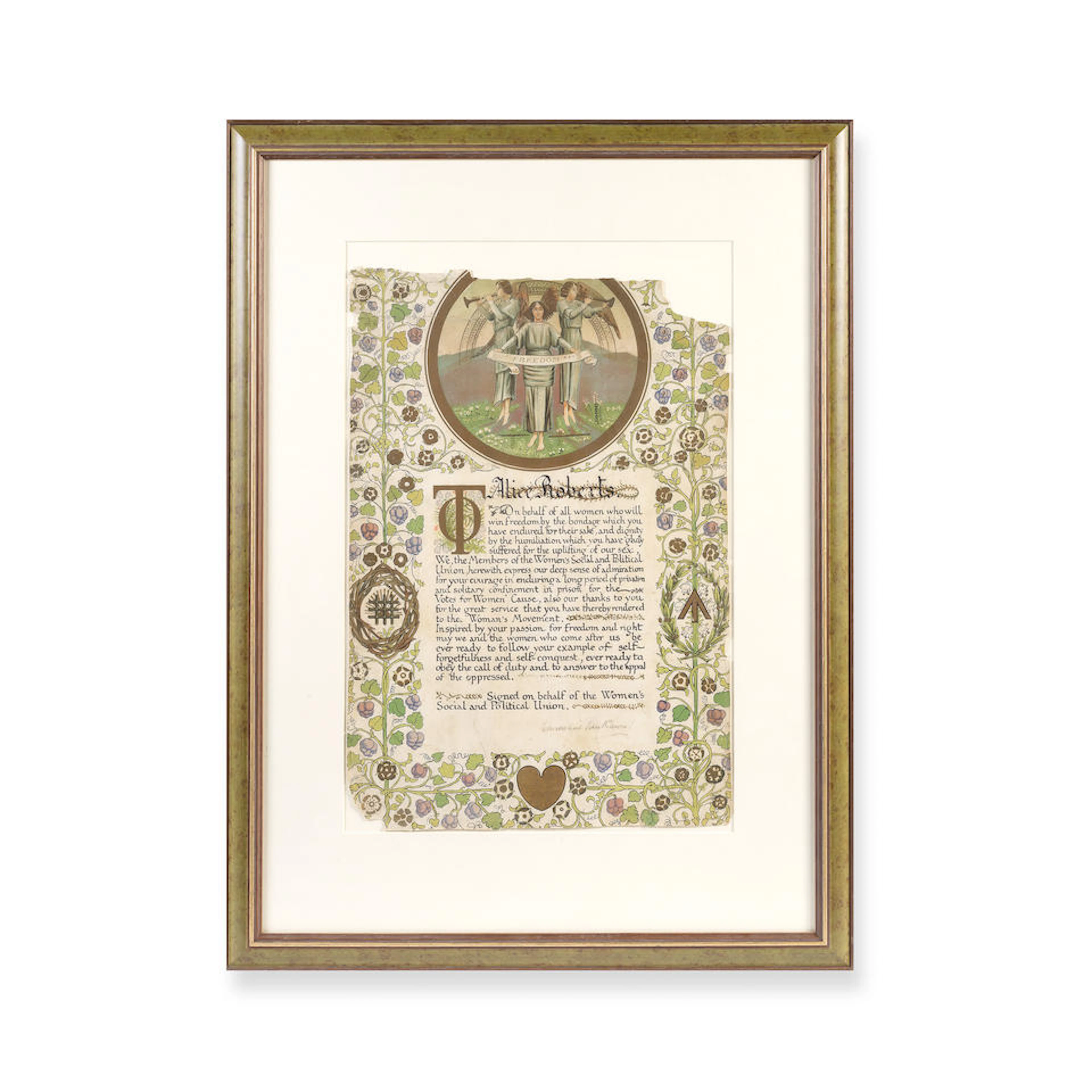 ROBERTS (ALICE) Illuminated printed address signed by...
