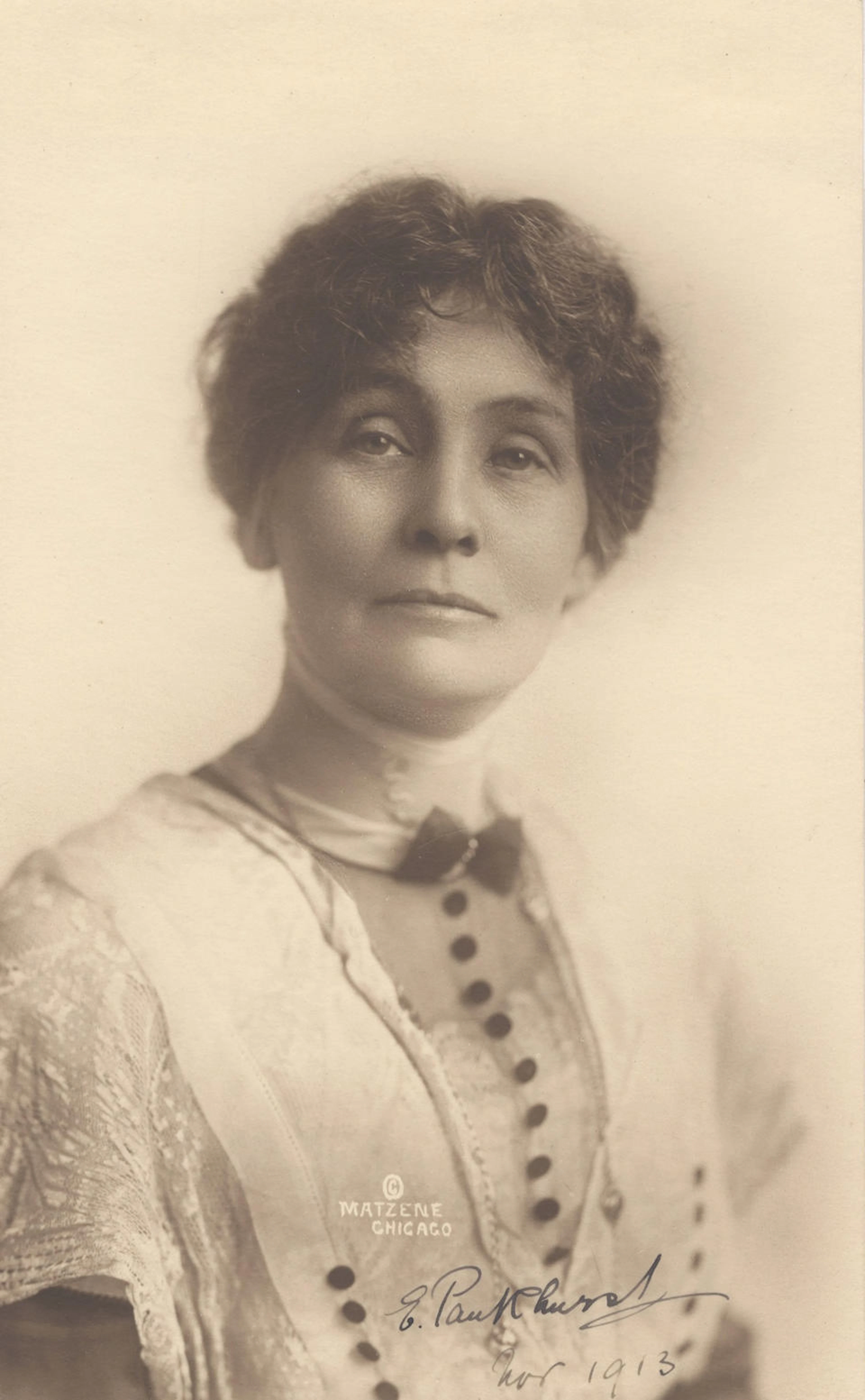 PANKHURST (EMMELINE) Portrait photograph signed "E.Pankhurst/ Nov