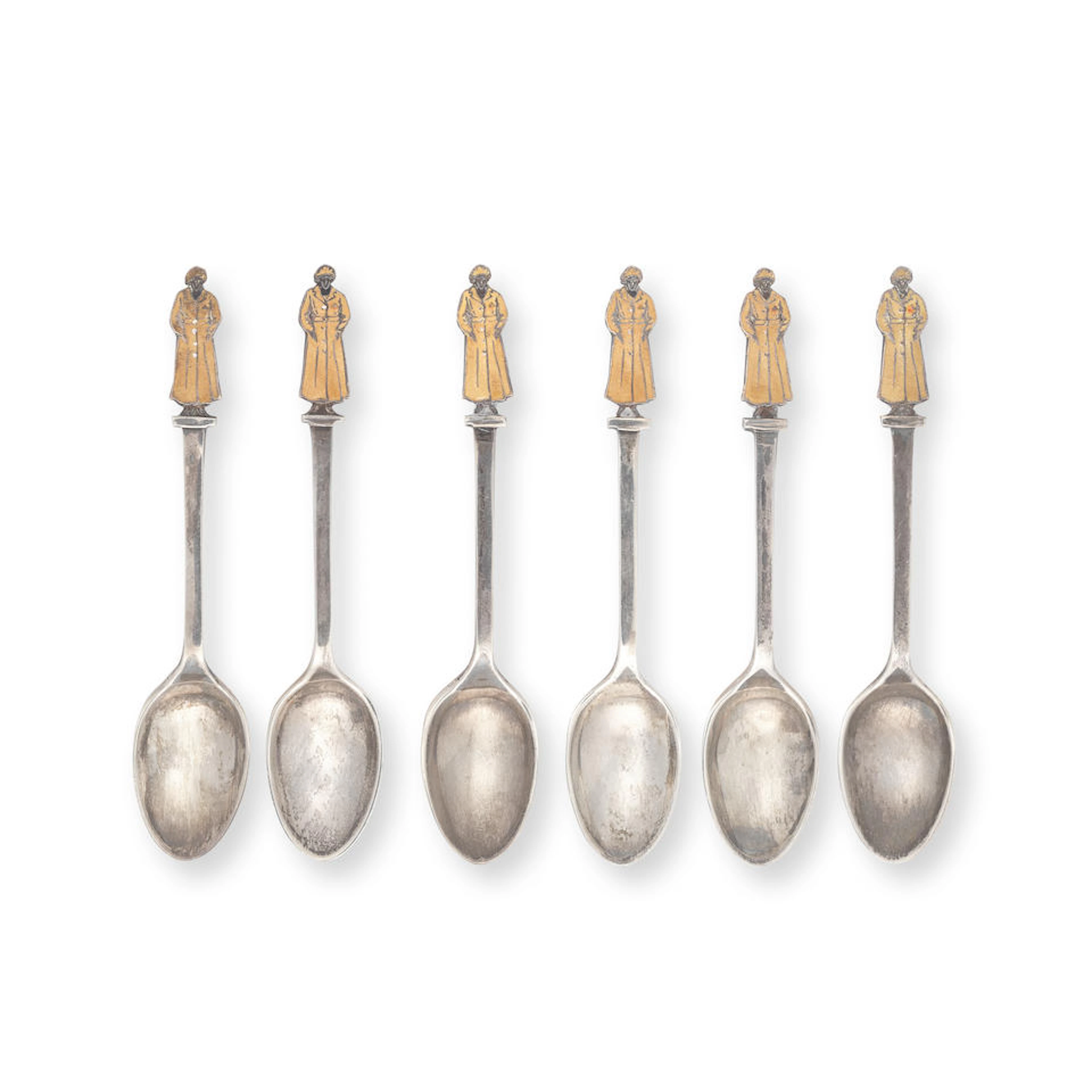 SILVER SPOONS Set of six demitasse silver spoons, 1918