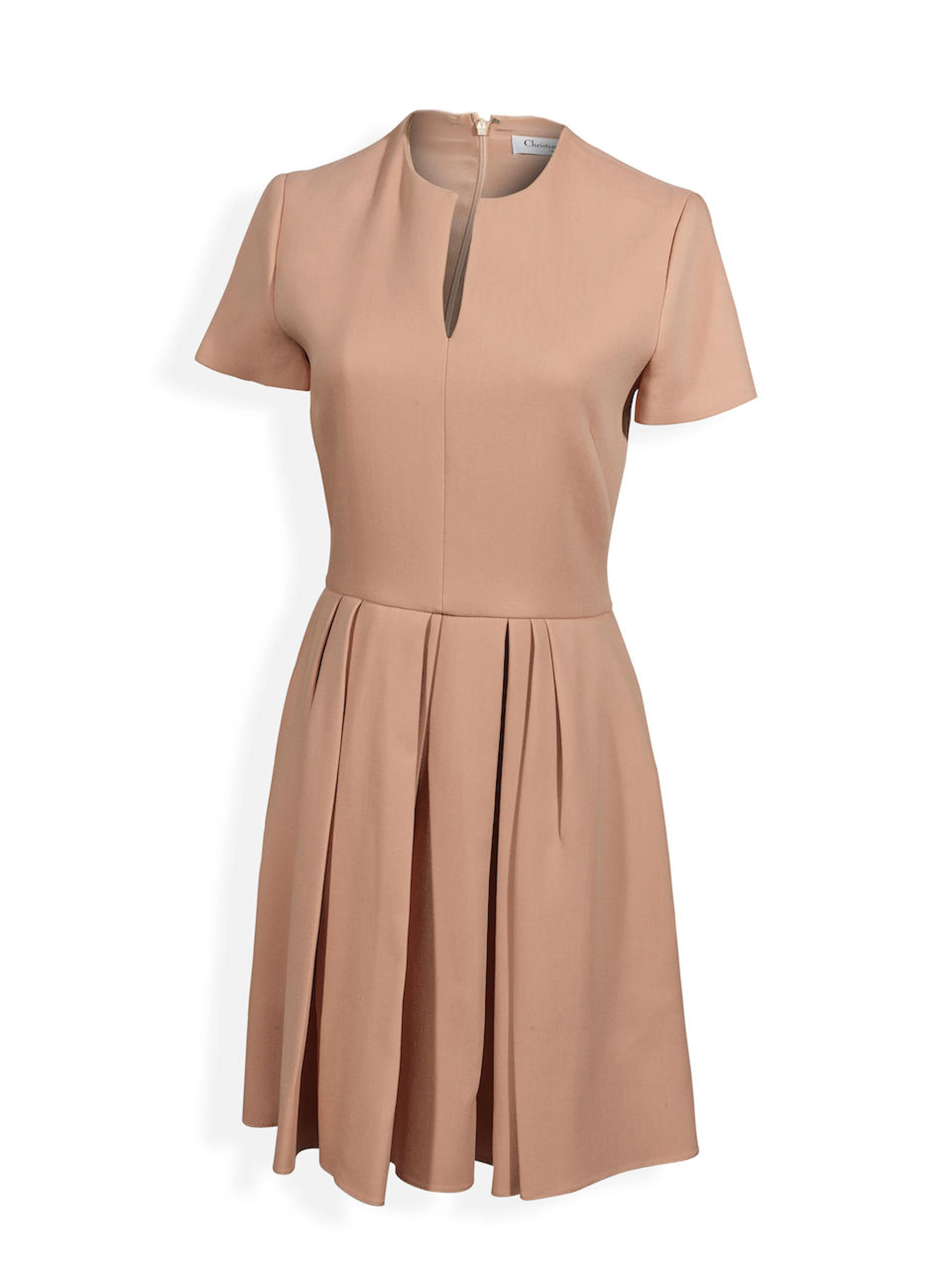DIOR: NUDE COLOR WOOL AND SILK SHORT SLEEVED DRESS