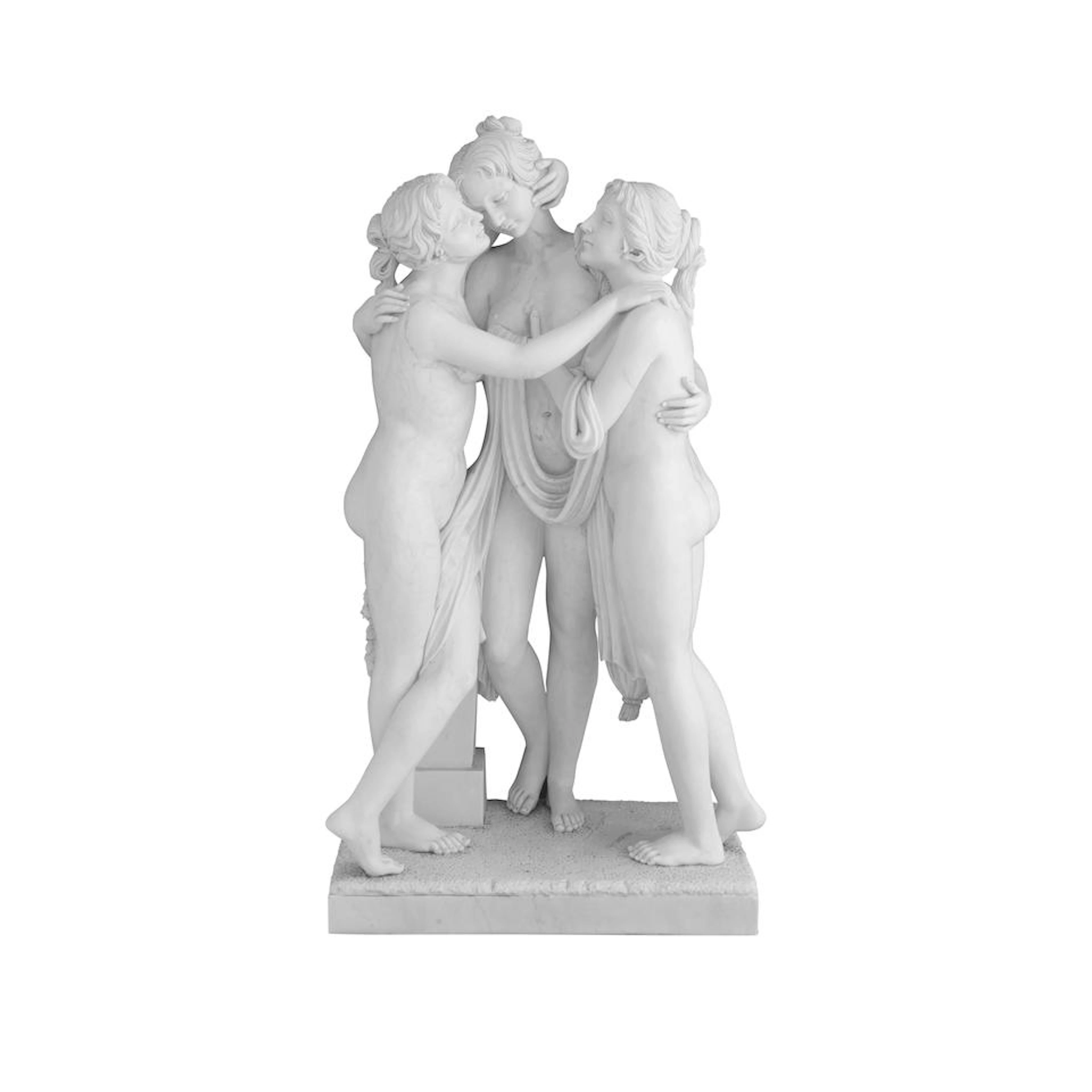A CARVED MARBLE FIGURAL GROUP OF THE THREE GRACESAfter...