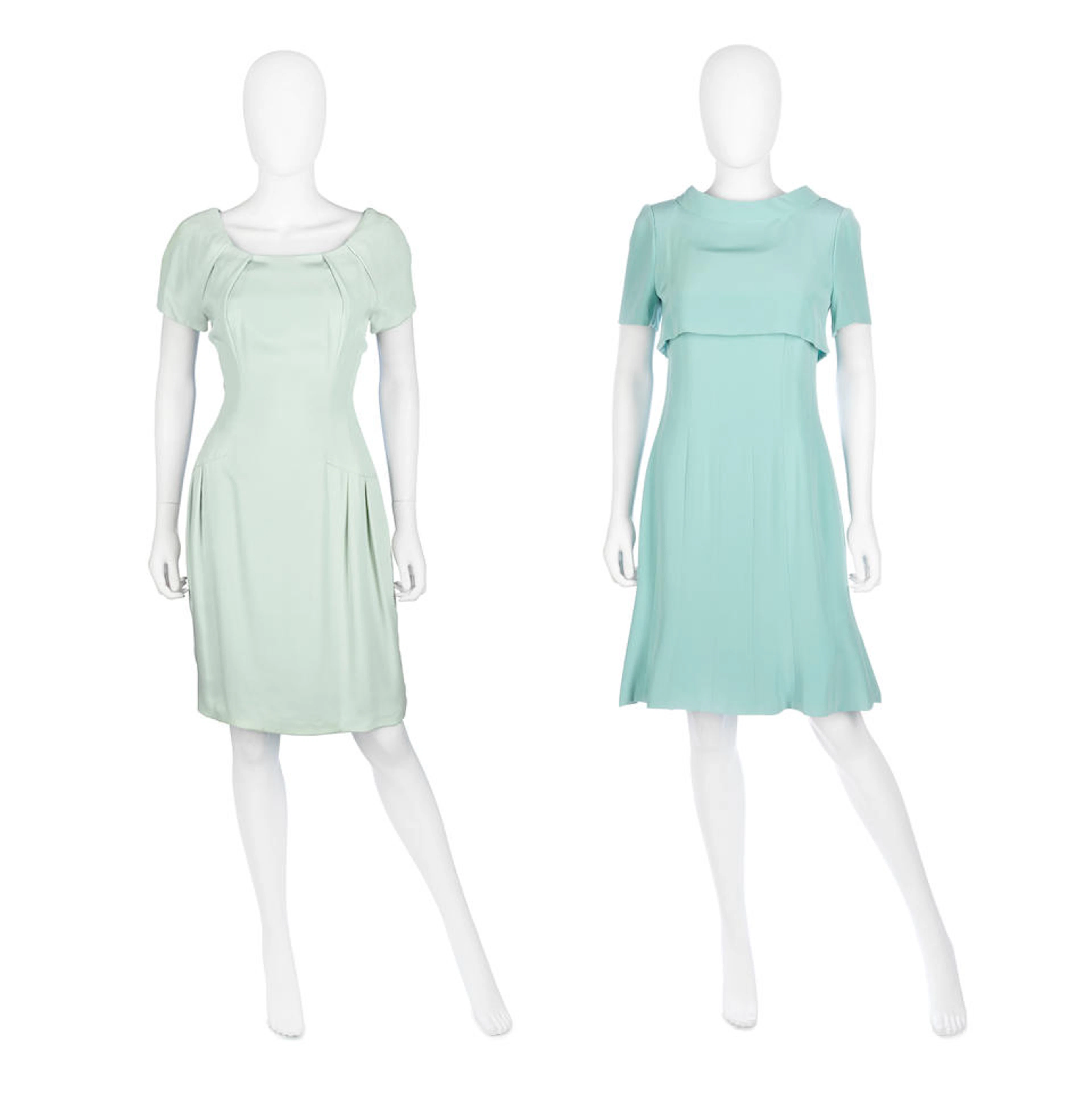 Bruce Oldfield: Two Blue Short Sleeve Silk Dresses