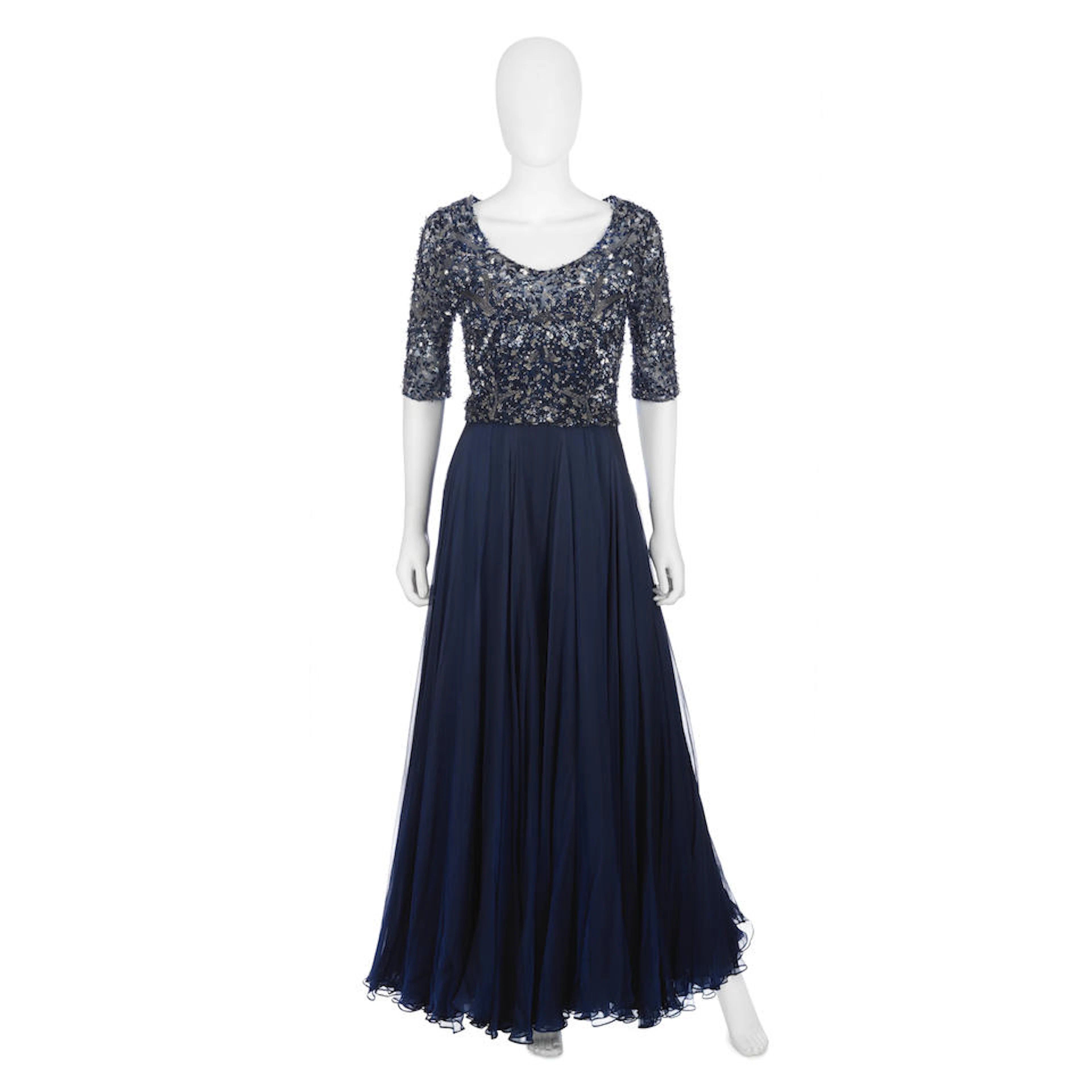 Bruce Oldfield Couture: a Midnight Blue Silk Embroidered Evening Gown