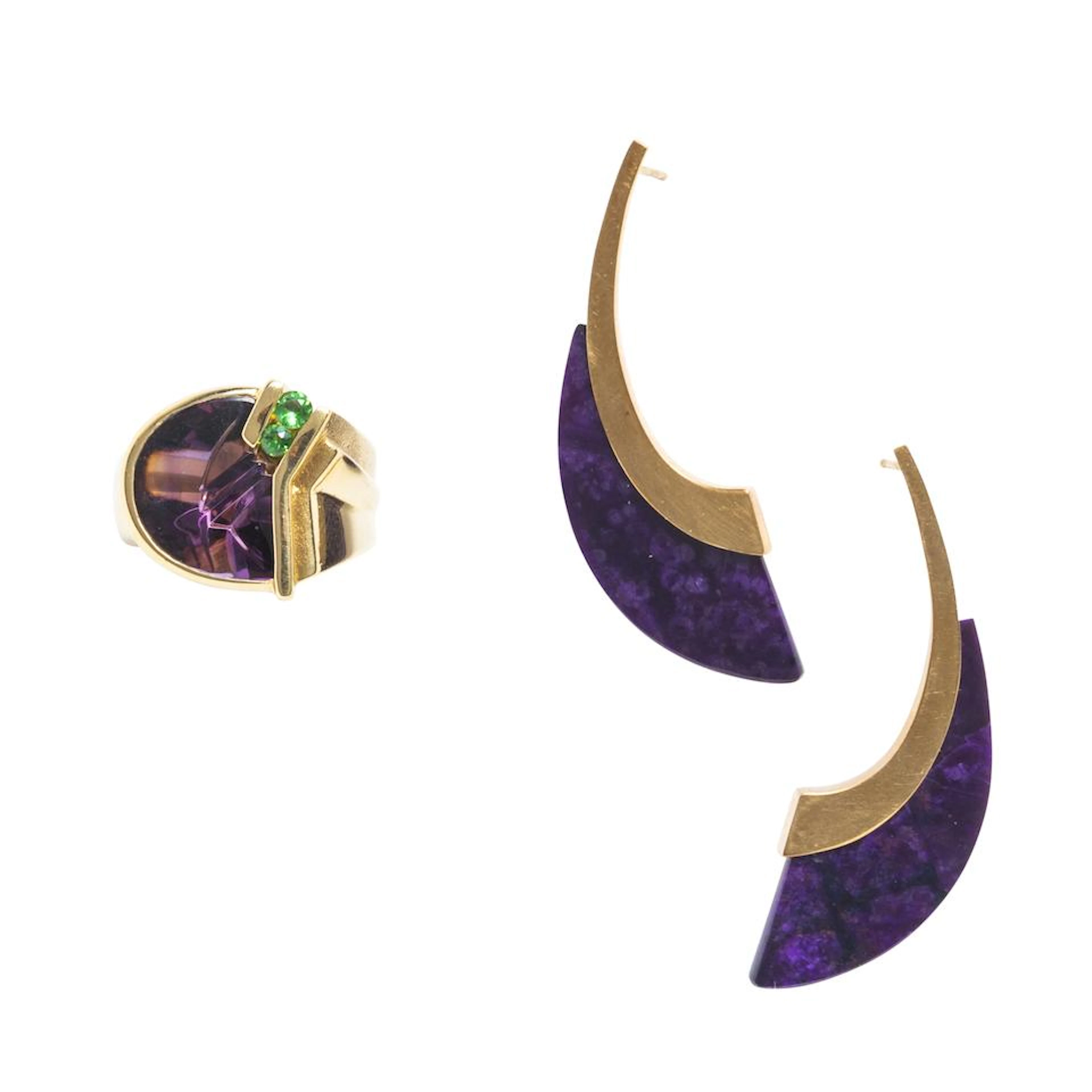 TWO 18K GOLD GEM-SET JEWELRY ITEMS
