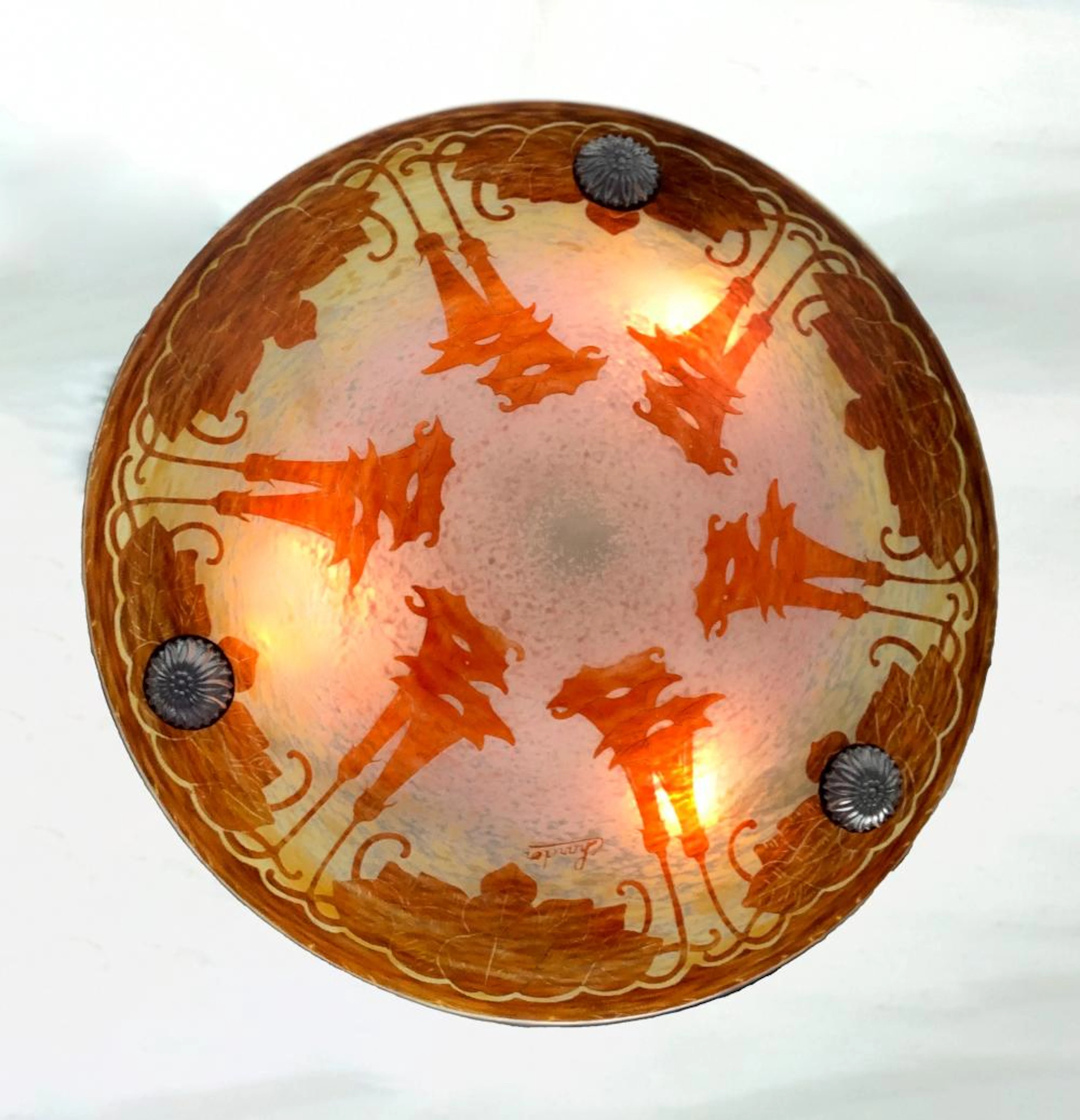 Sgd. Charder French Cameo Art Deco Chandelier