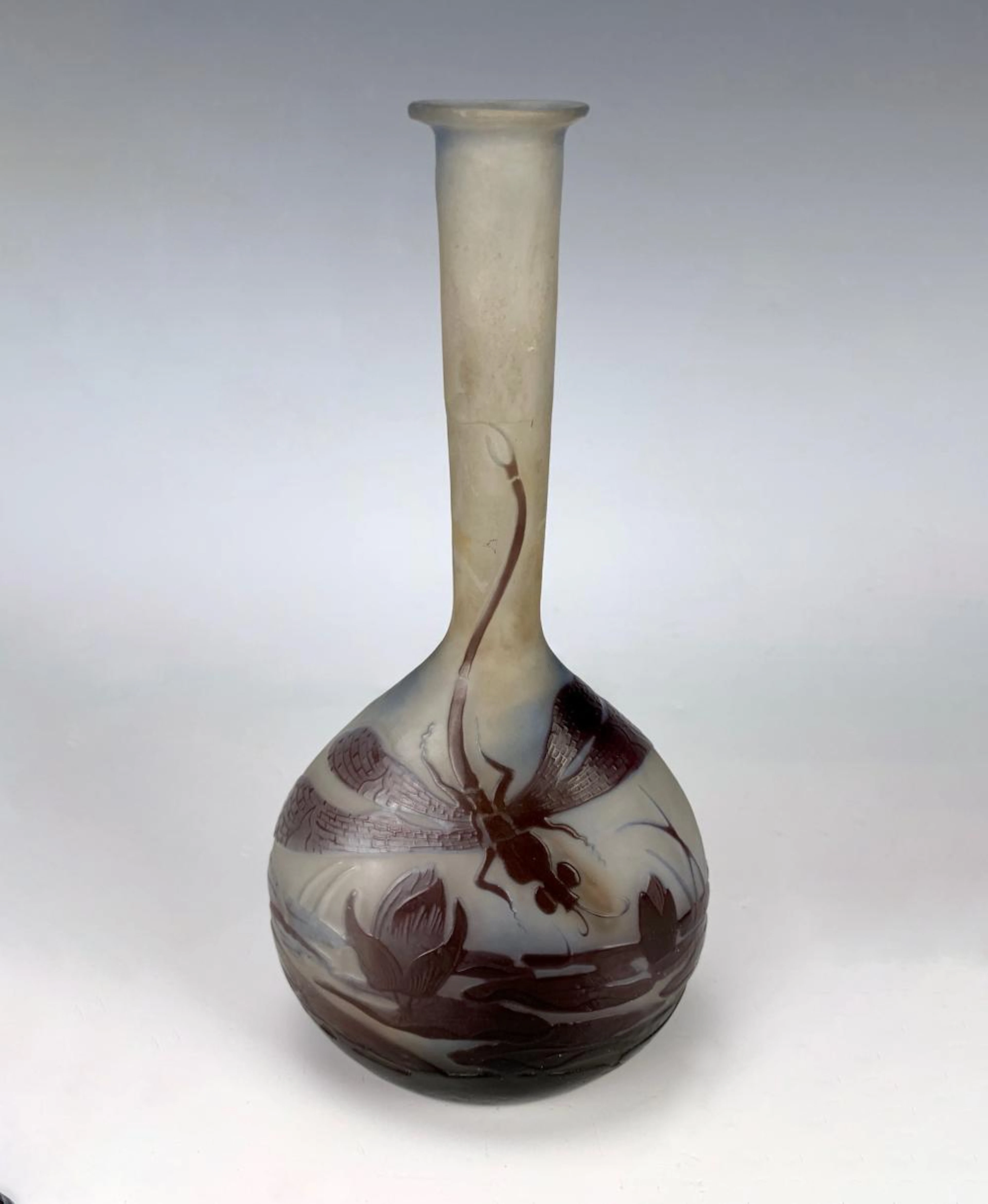Signed Galle Cameo Glass Vase with Dragonfly