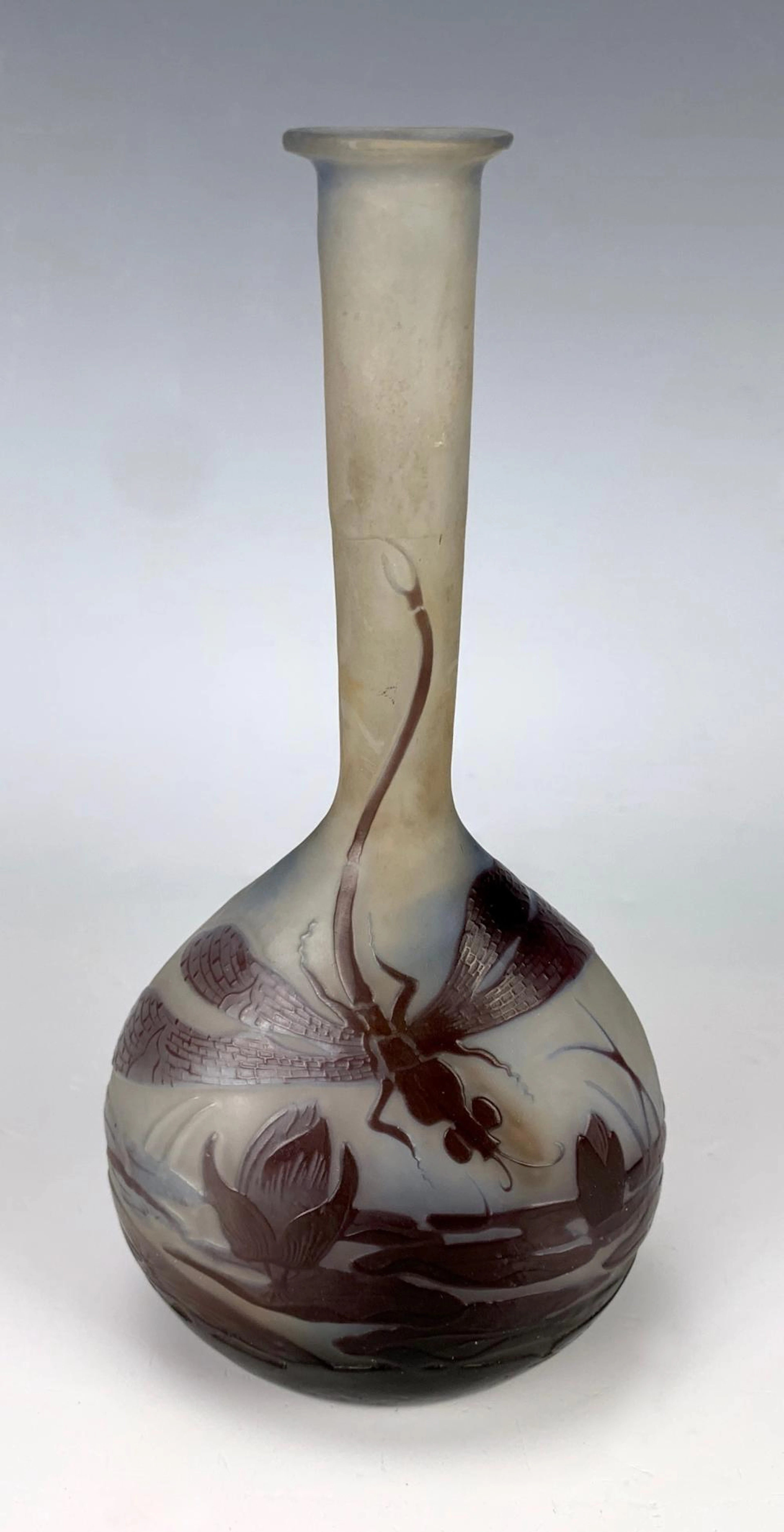 Signed Galle Cameo Glass Vase with Dragonfly