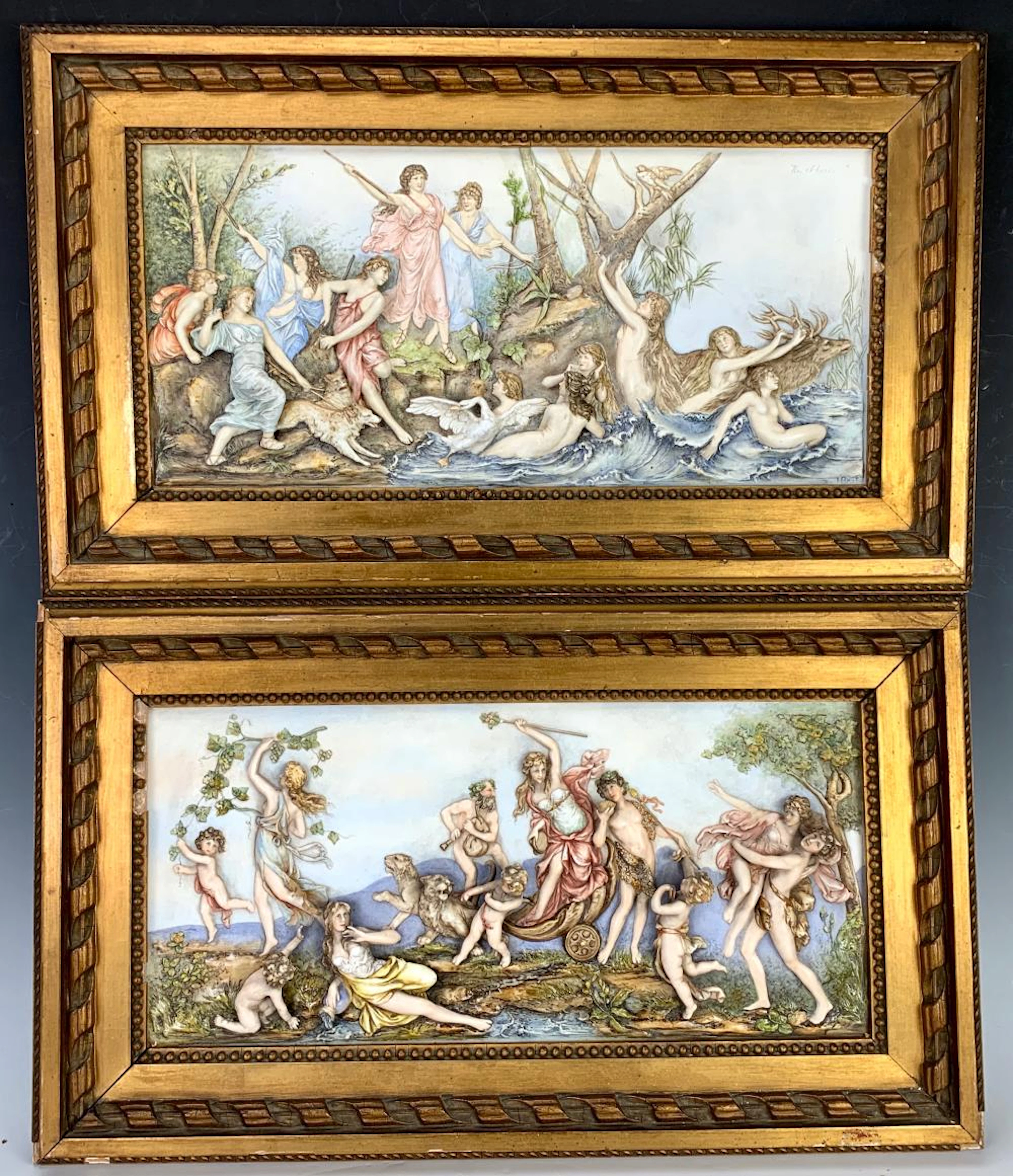 After Hans Makart Raised Bisque Porcelain Plaques