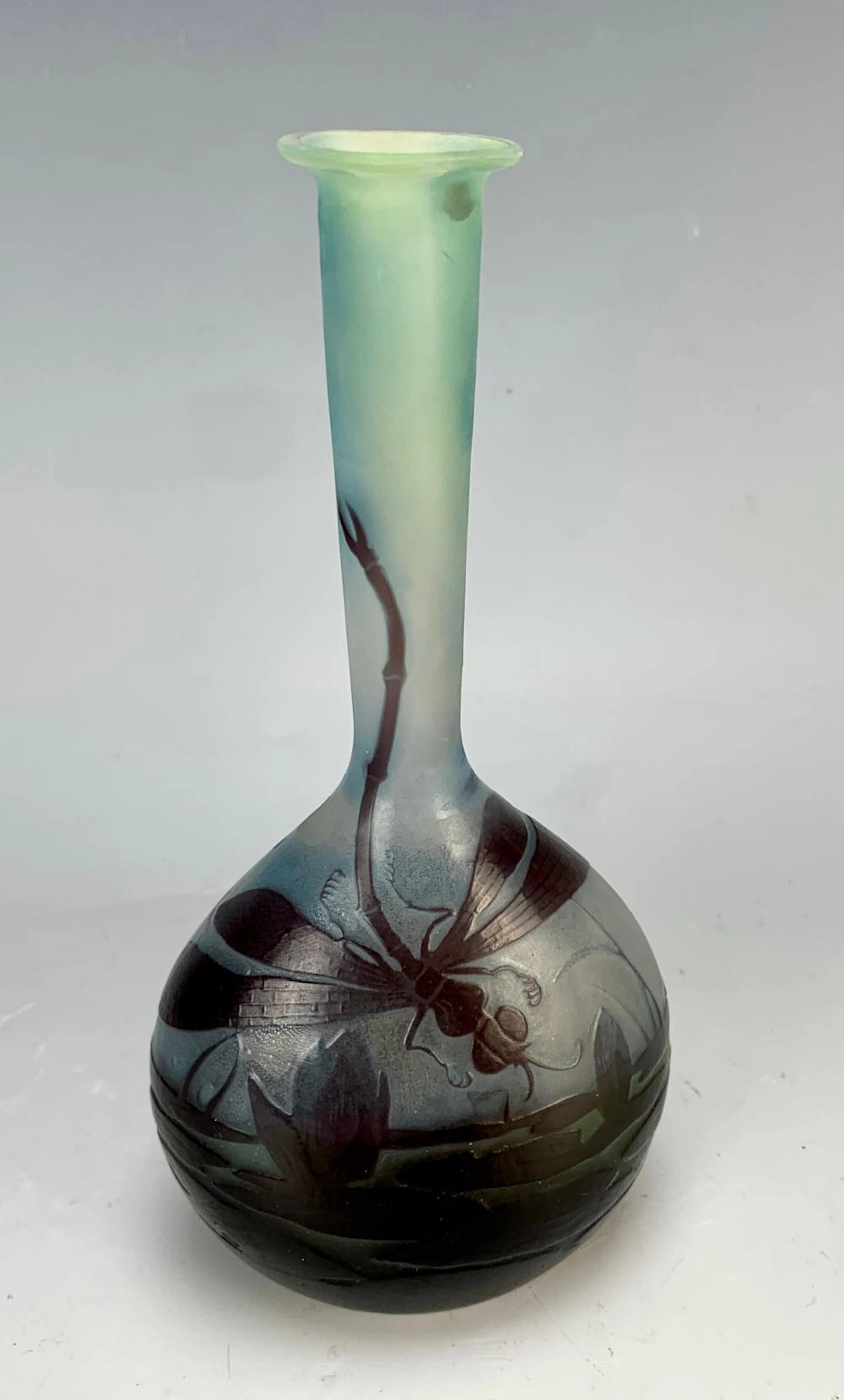 Galle Dragonfly Banjo Vase Circa 1900