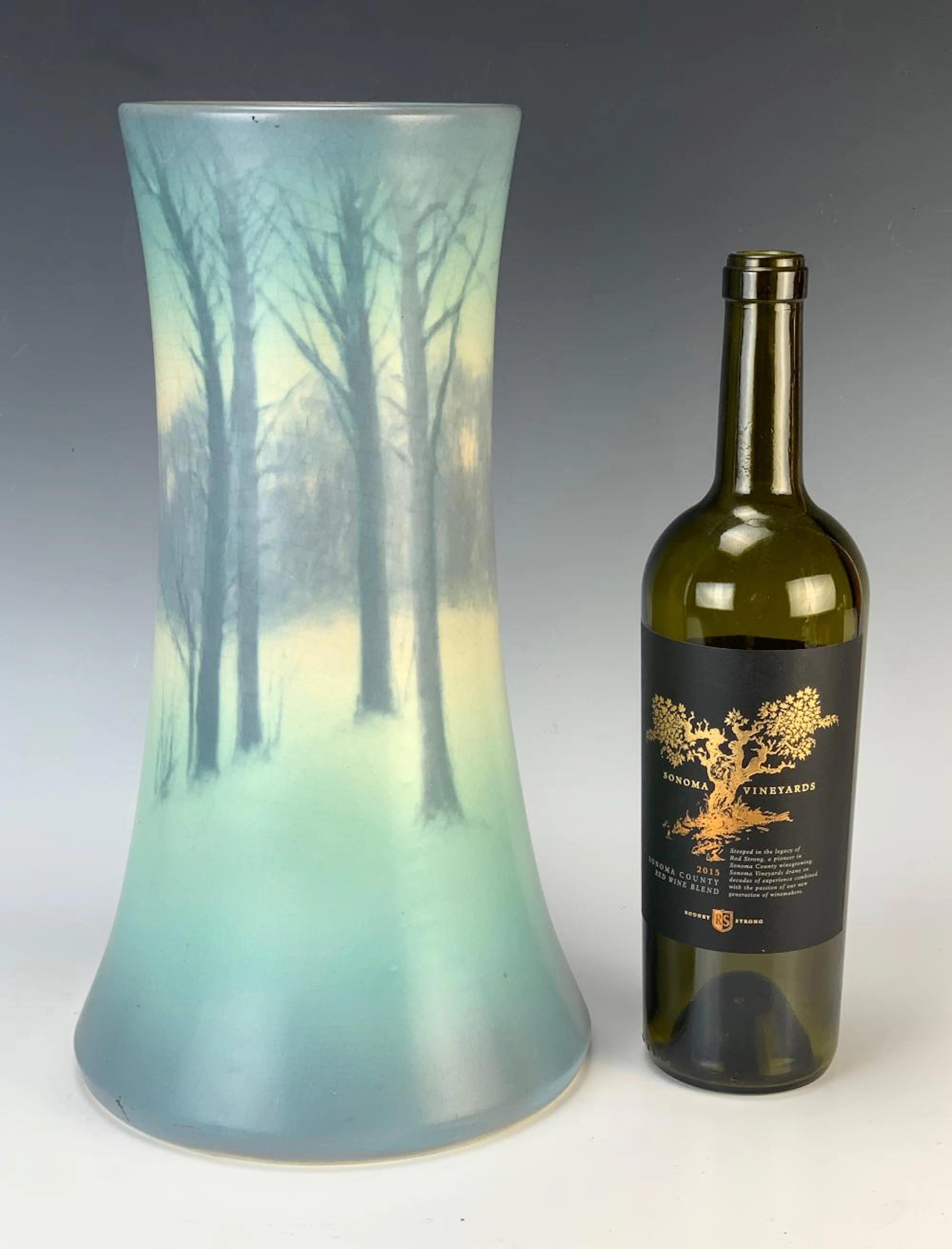 Tall Rookwood Scenic Vellum Corseted Vase