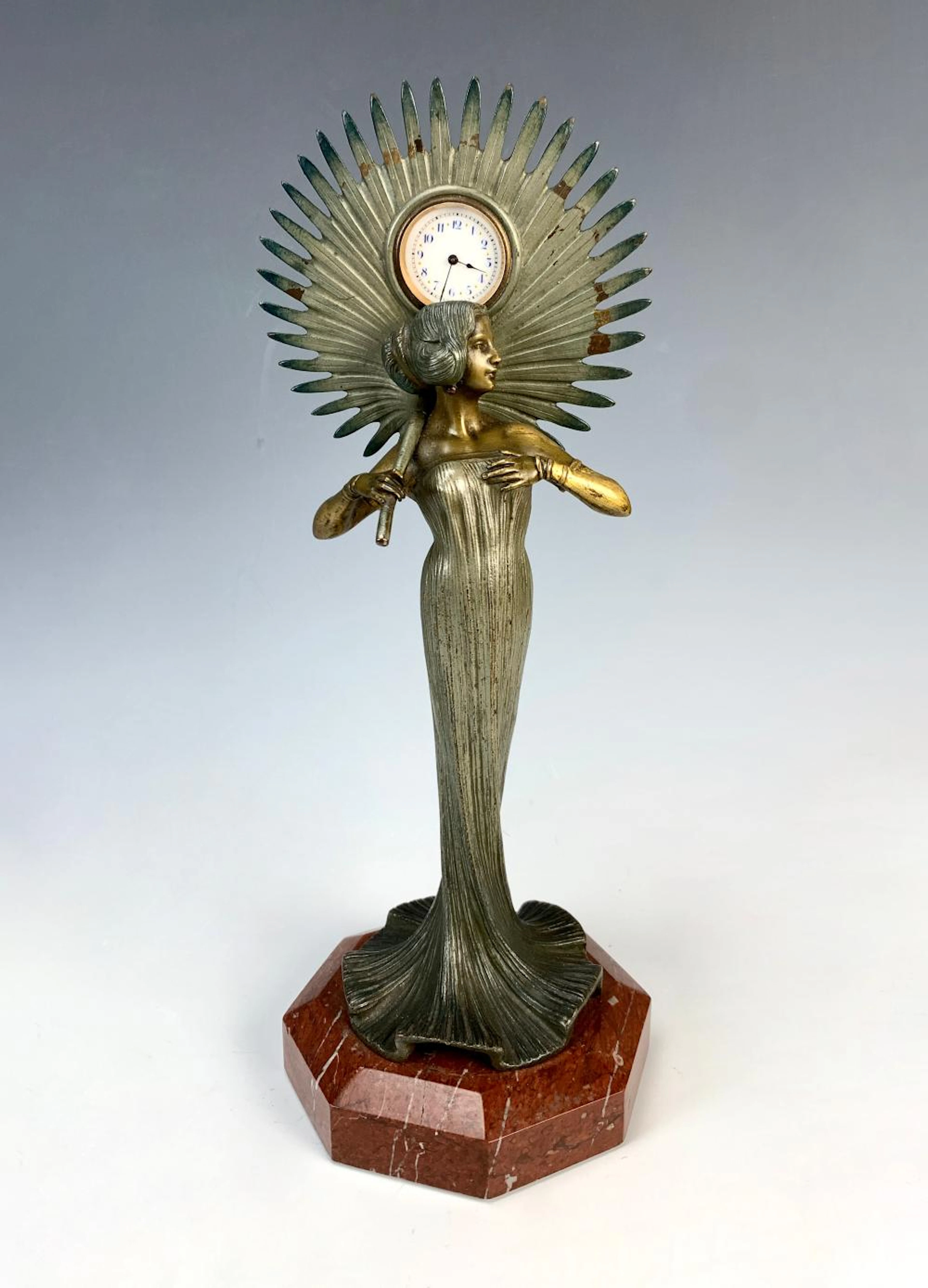 Art Nouveau Bronze Palm Leaf Clock