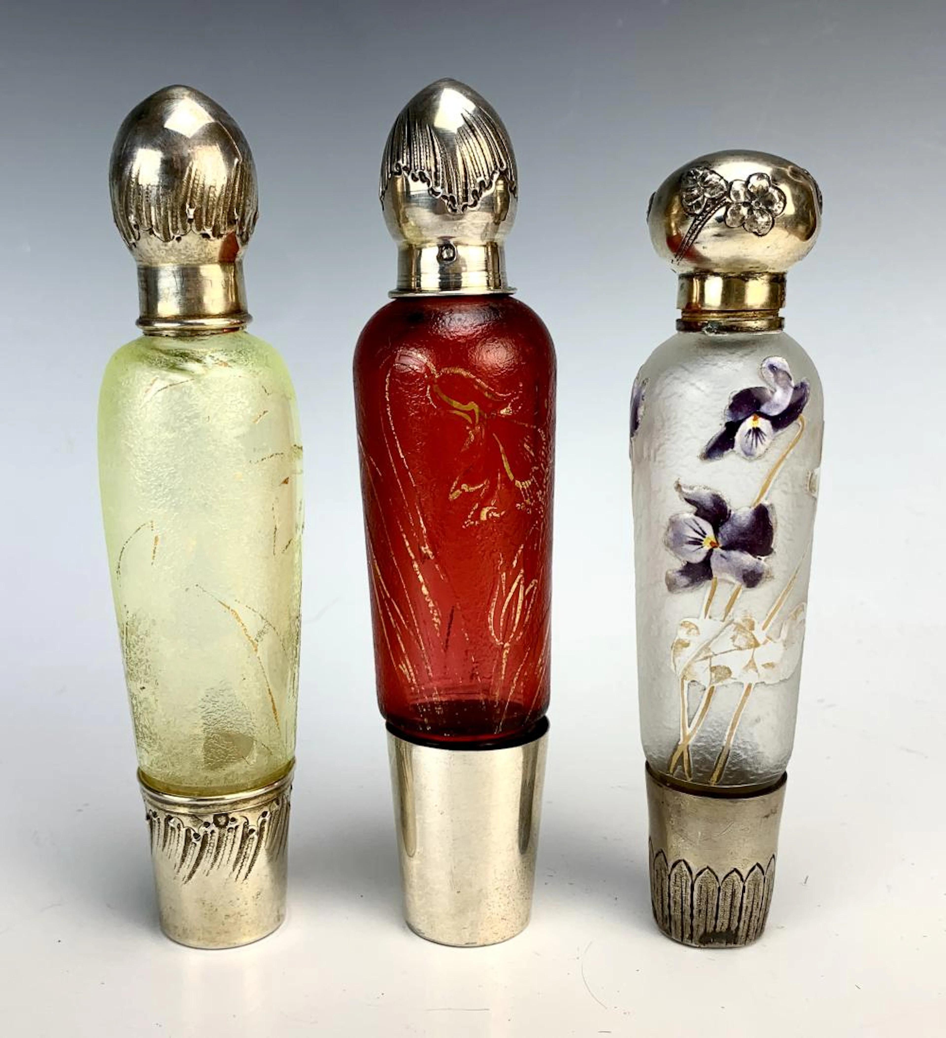 3 French Multilayered Cameo Art Glass Flasks