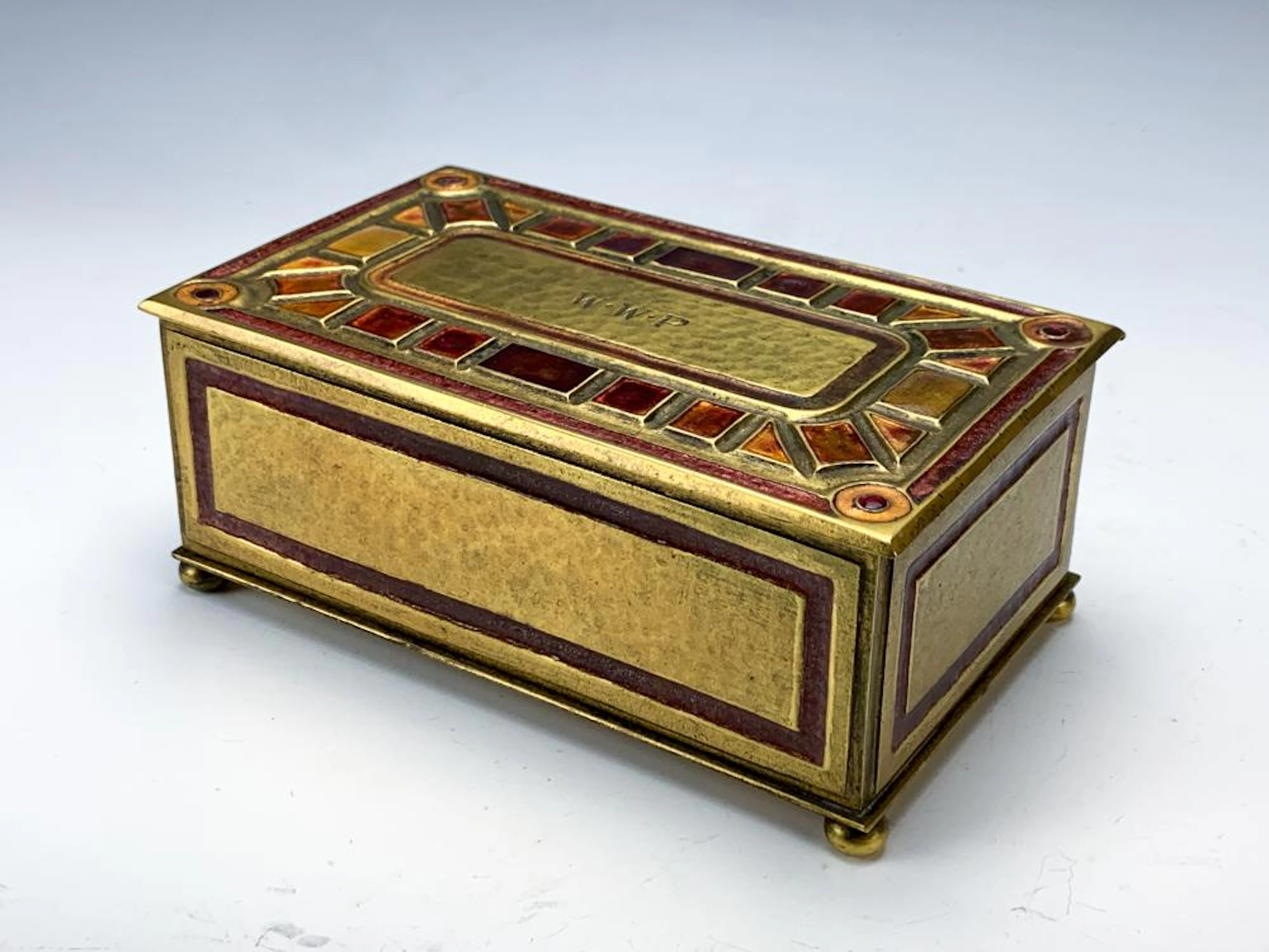 Tiffany Furnaces Bronze & Red Enamel Box