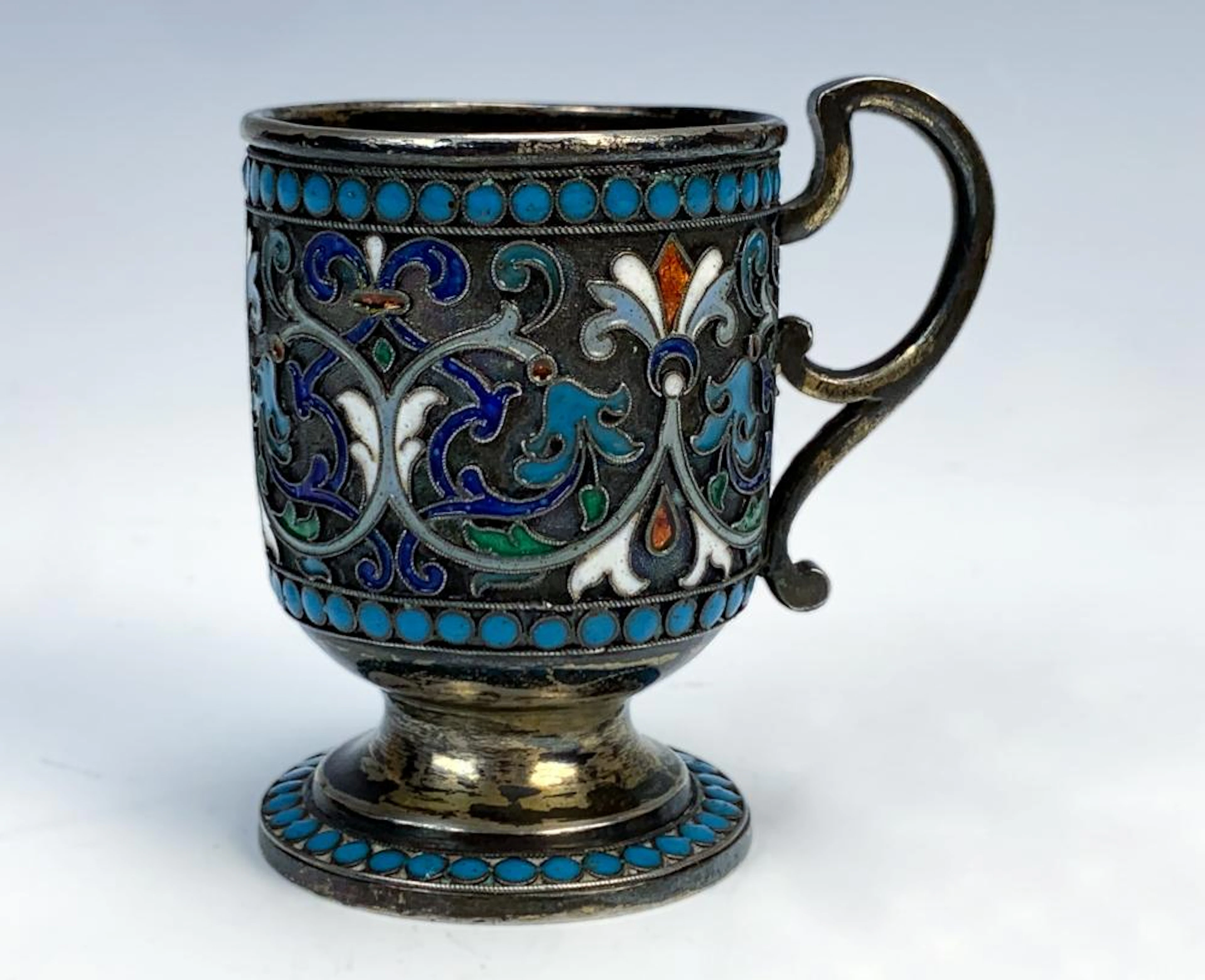 Russian Enamel Silver Mug. Late 19th C.