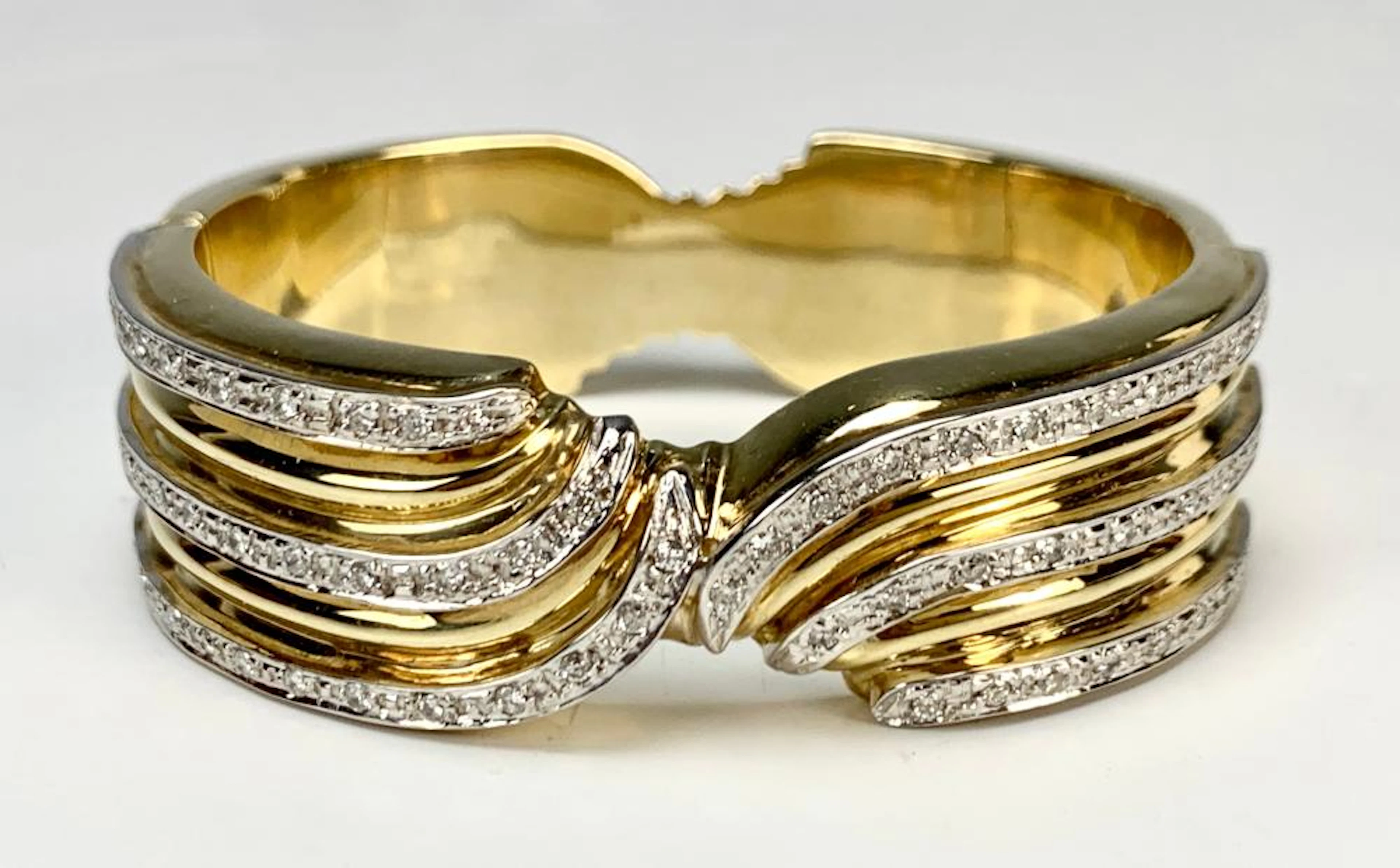 Italian 14k Gold & Diamond Bangle Bracelet