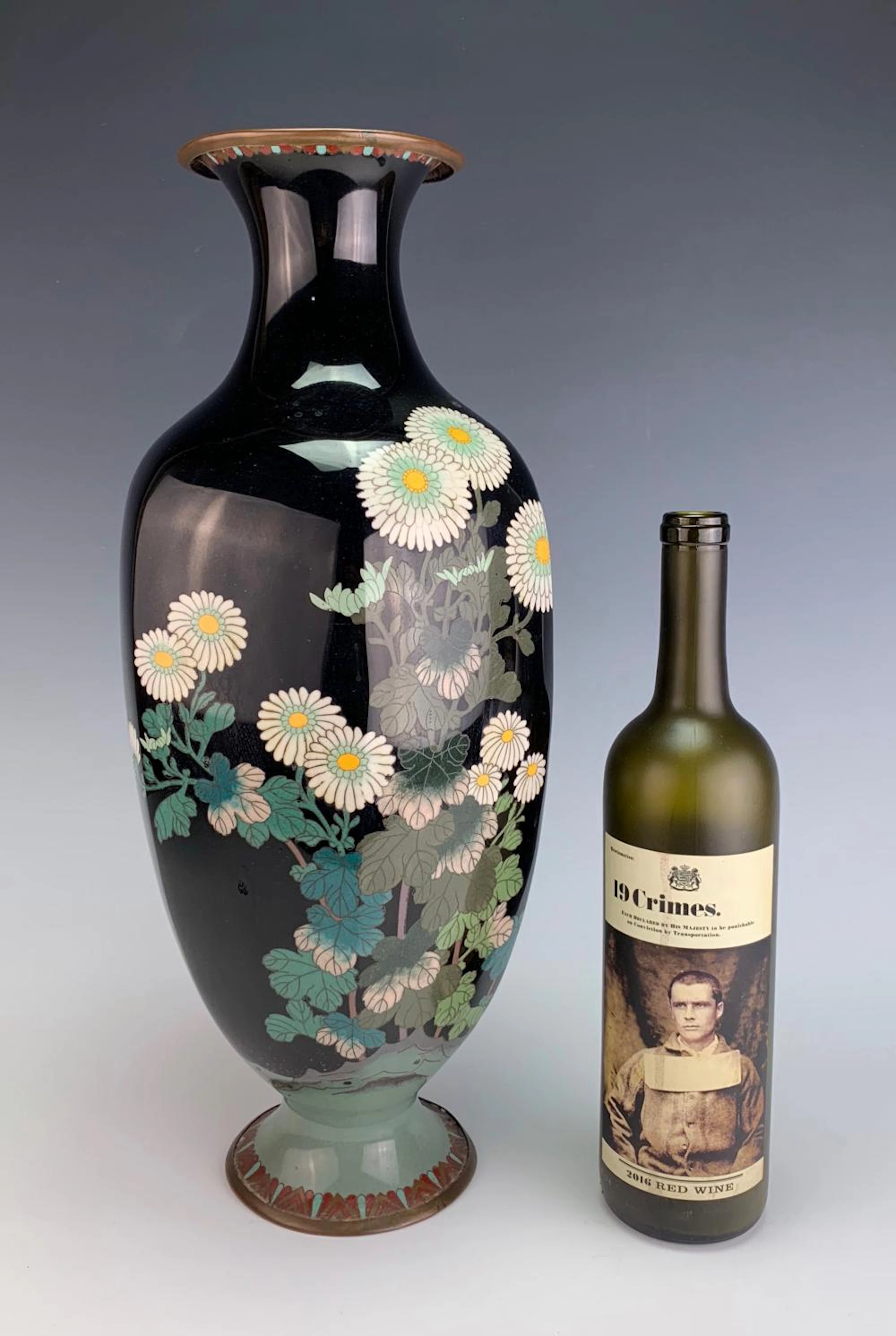Large 18" Japanese Cloisonne Vase C. 1900