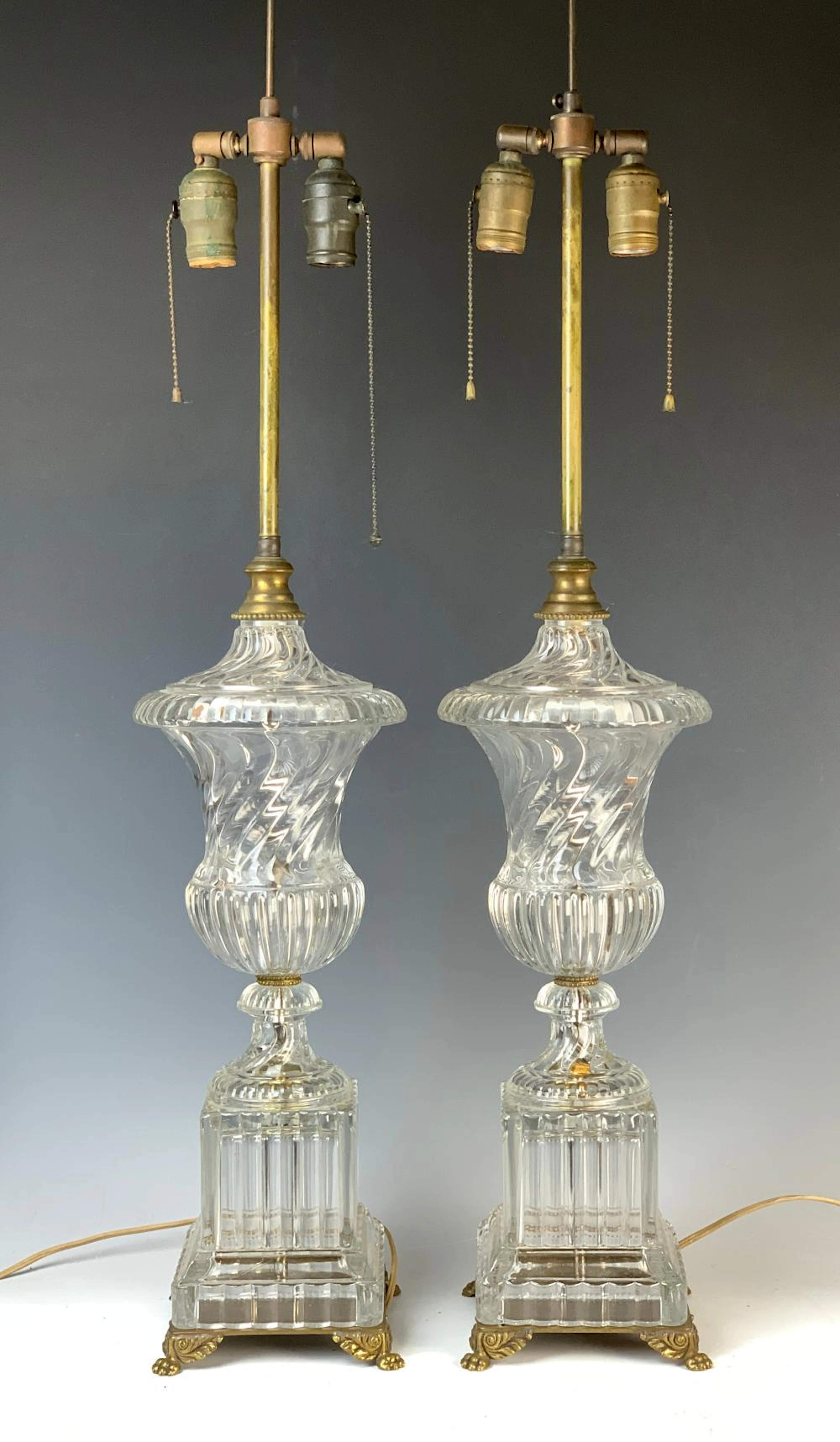 Pair Of Baccarat Swirl Cystal Lamps