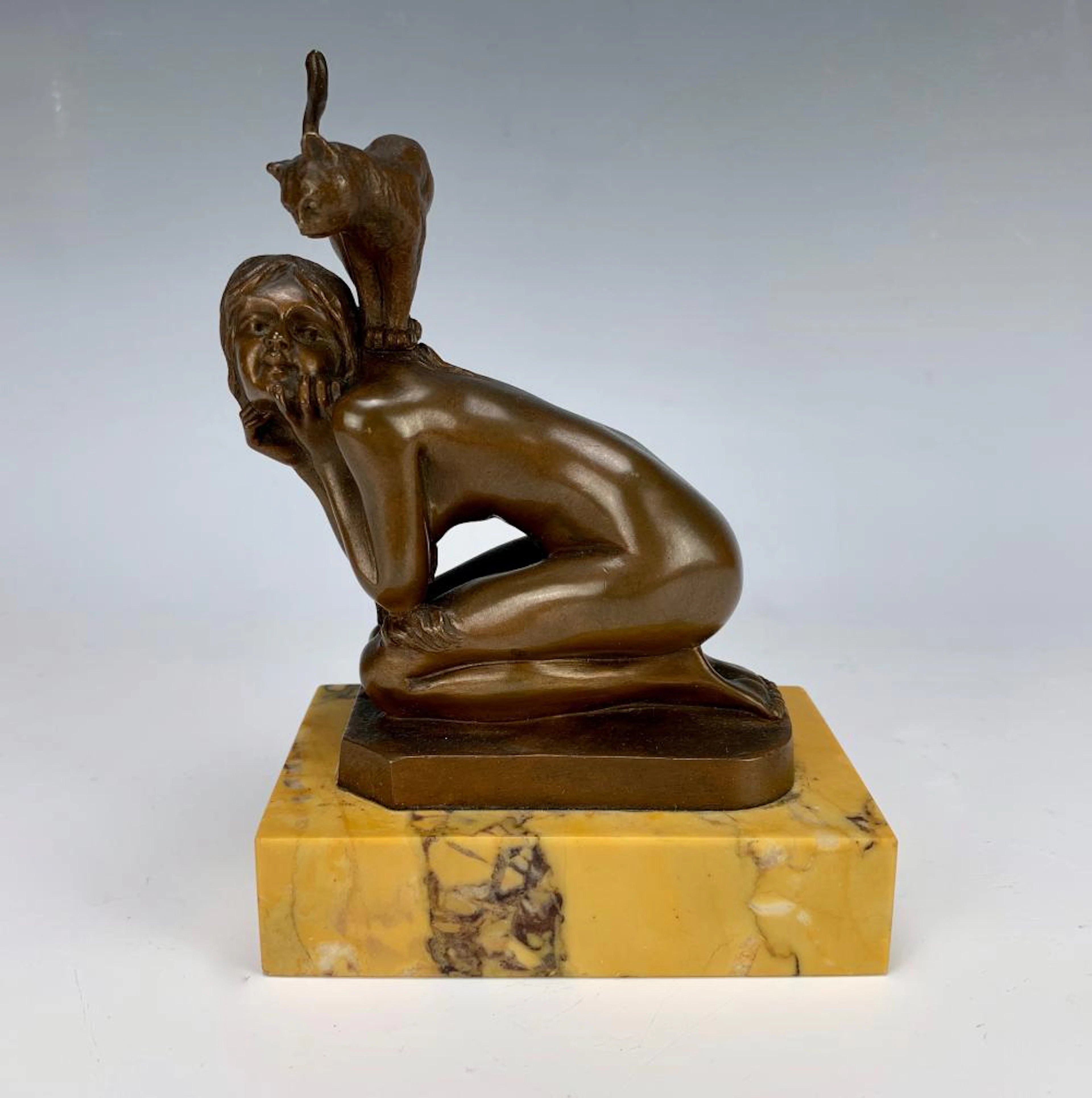 Henri Fugere (French 1872-1944) "Nude & Cat"