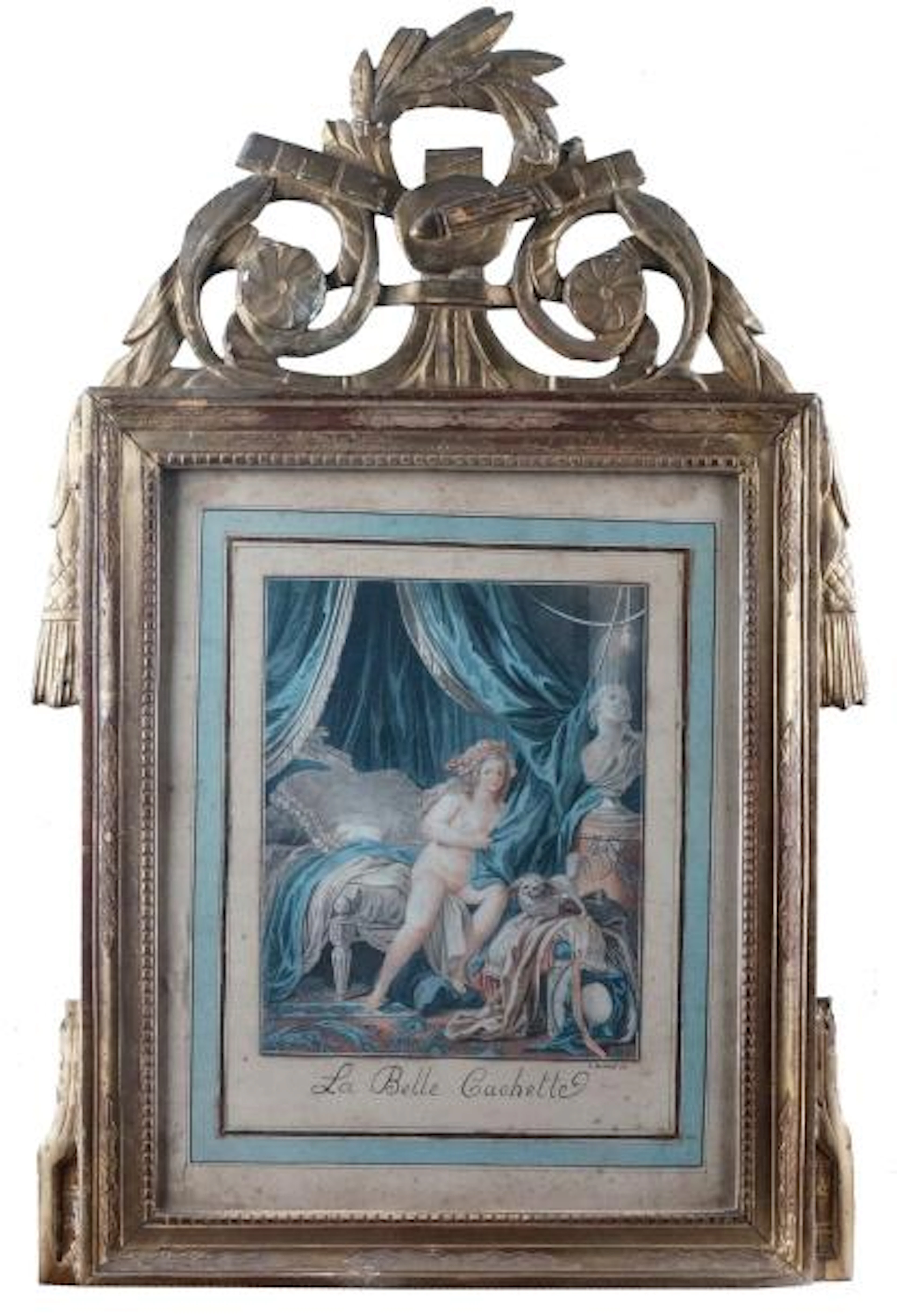 MIROIR à fronton ajouré en bois doré et sculpté d'époque Louis...