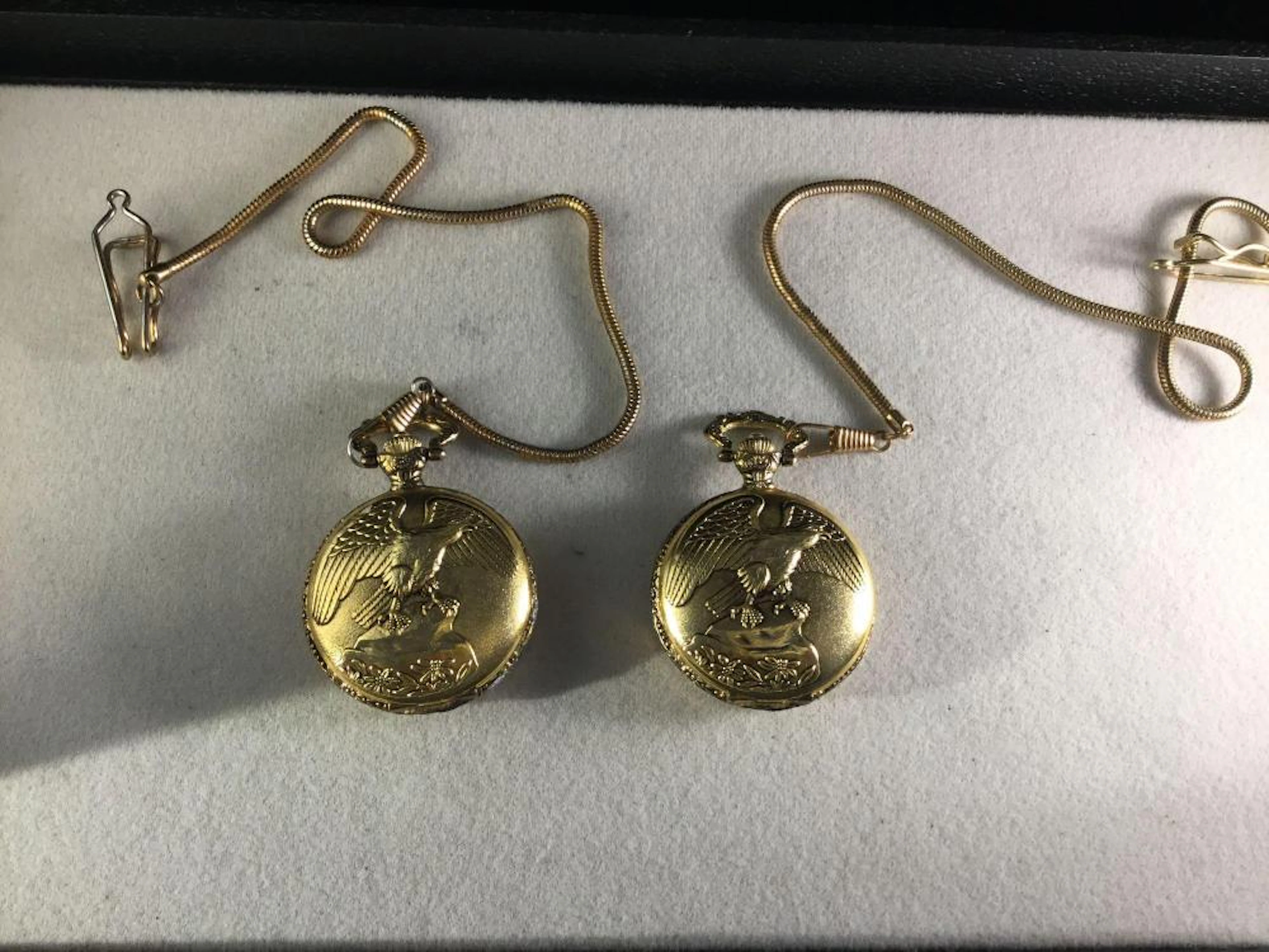 2 vintage Futura gold tone quartz pocket watches, both need batteries