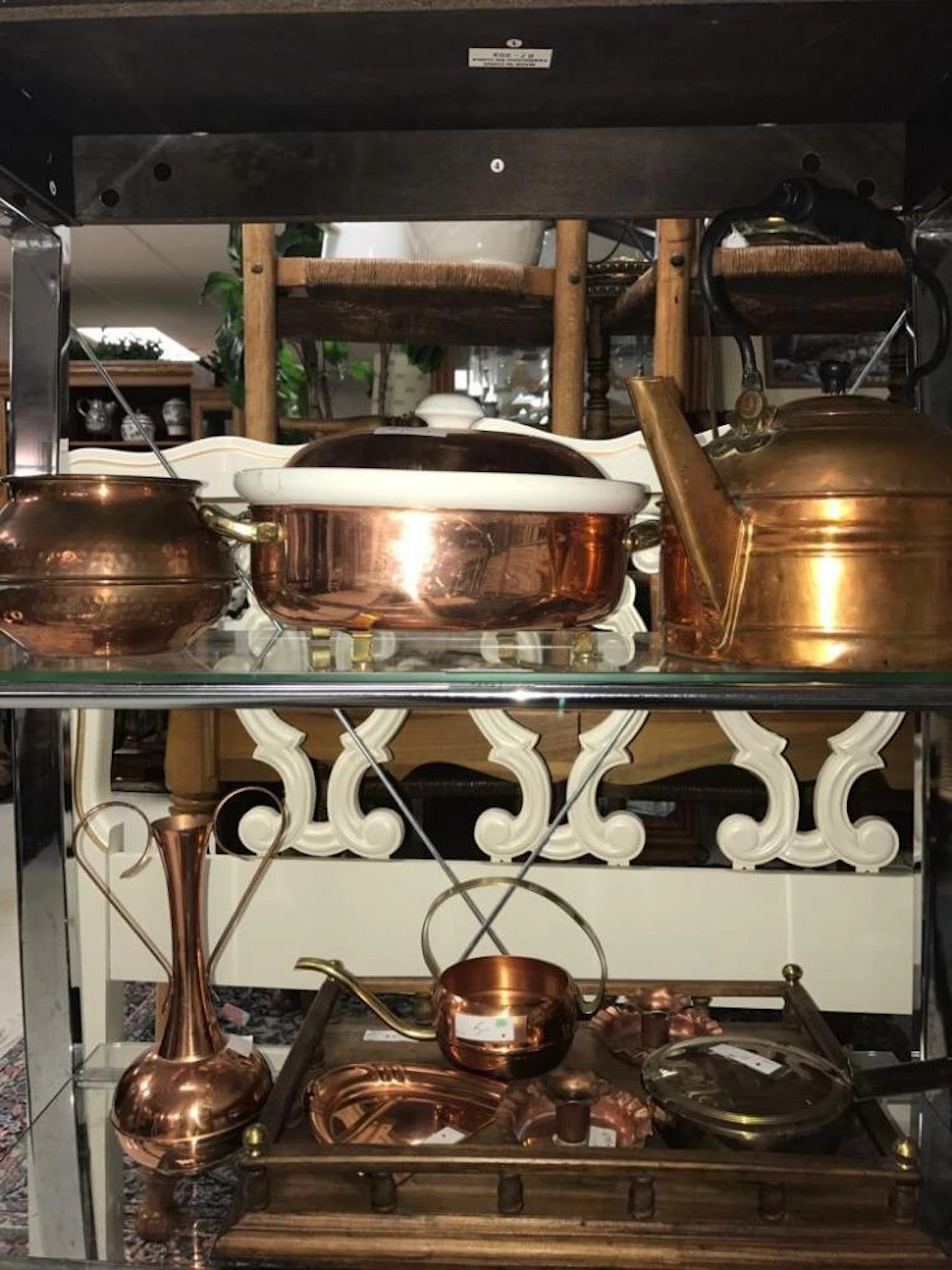 Collection of vintage Copper collectibles and antique wood tray