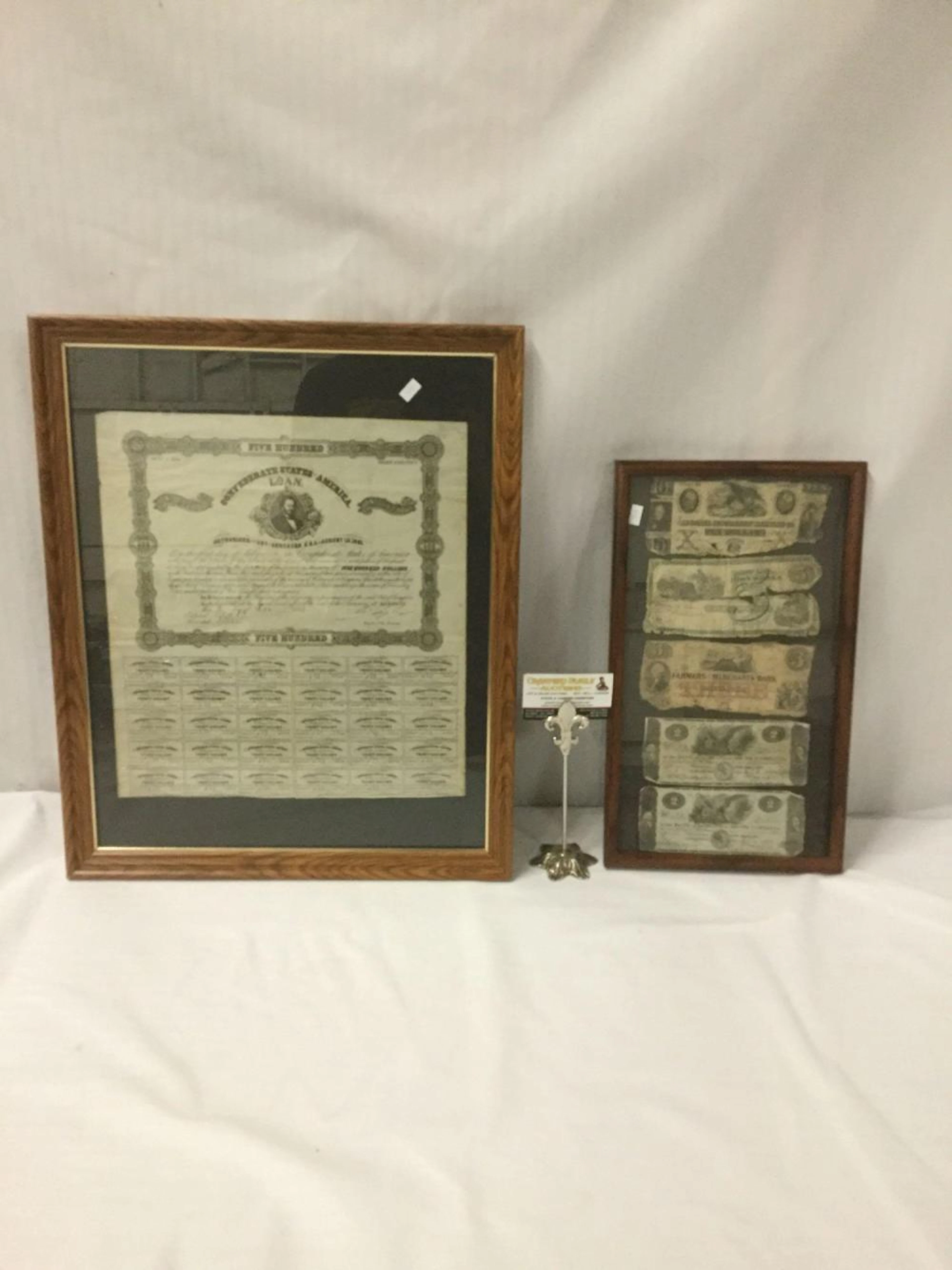 Antique bonds & bank notes - $500 1862 Confederate bond & 5 bank notes from SC