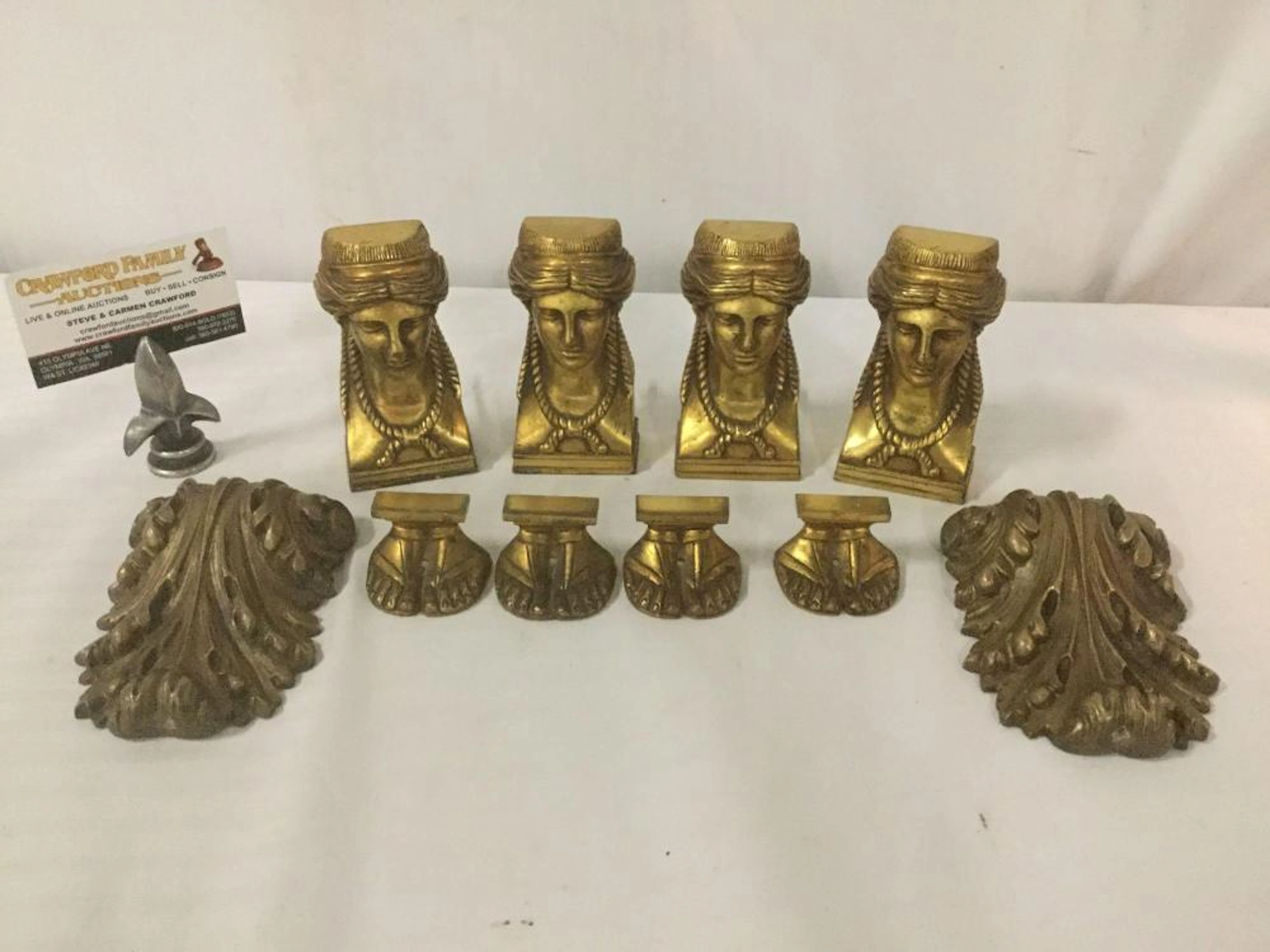 10 vintage gold tone furniture trim pieces
