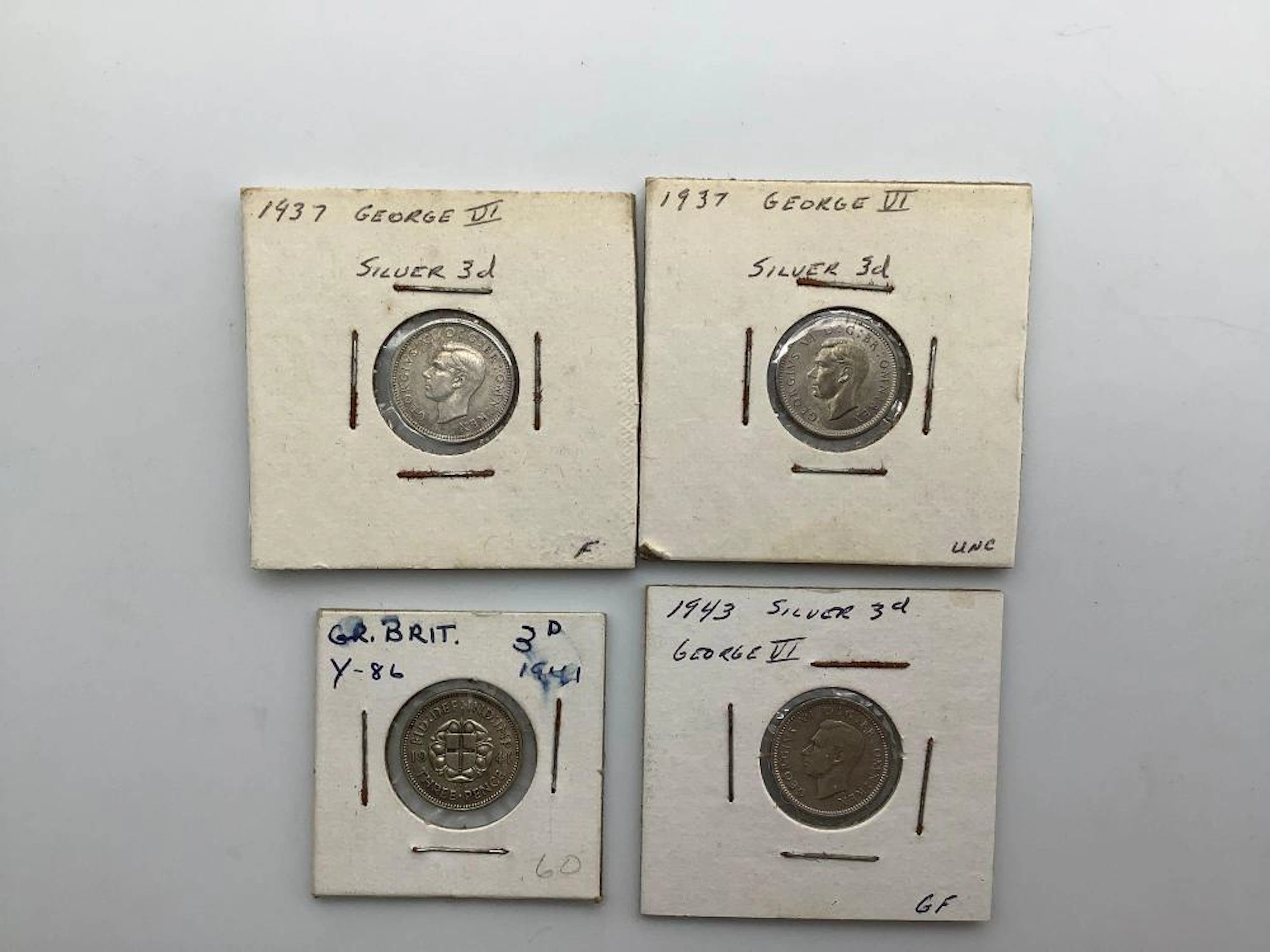 4x silver Great Britain 3 pence / 2x 1937 / 1941 / 1943