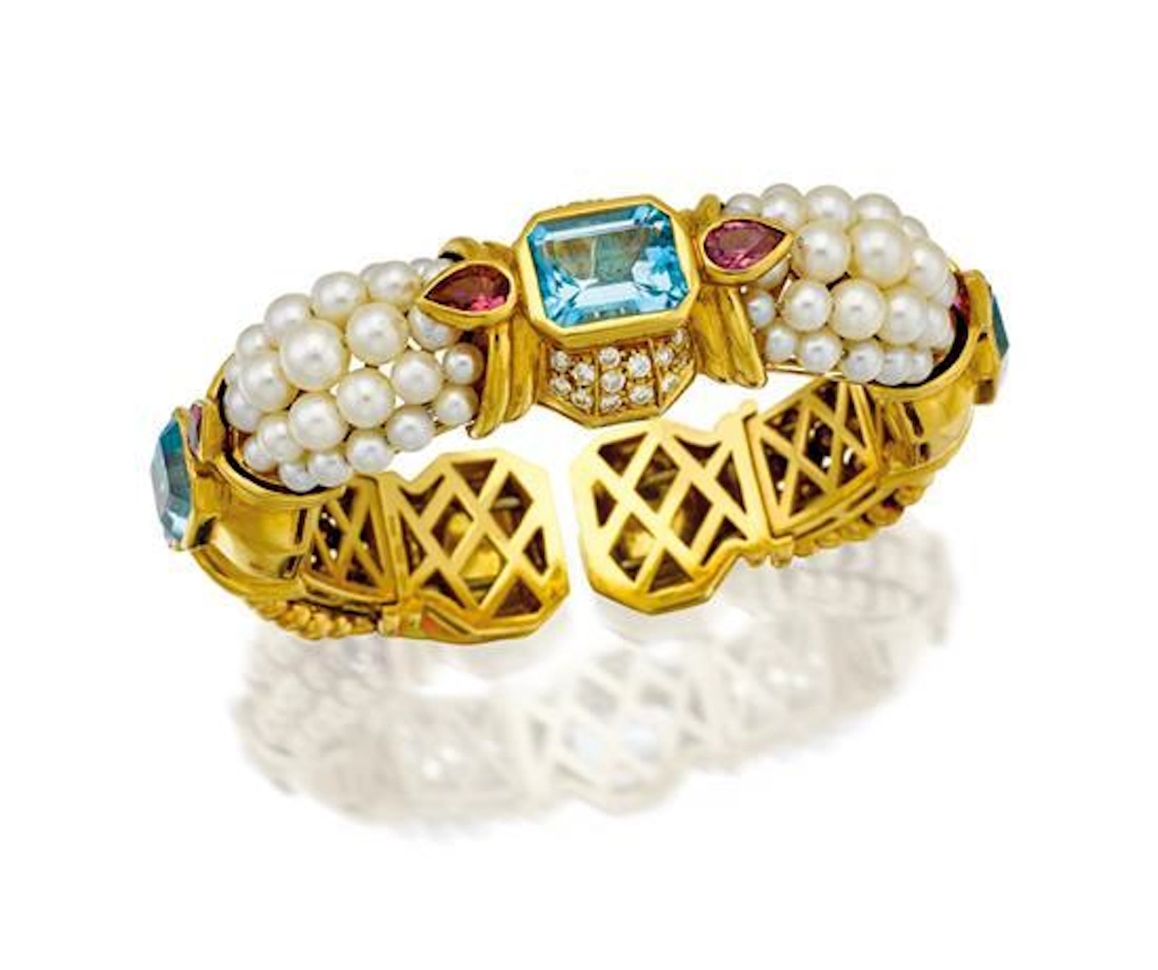 18ct gold, gem-set and diamond bangle