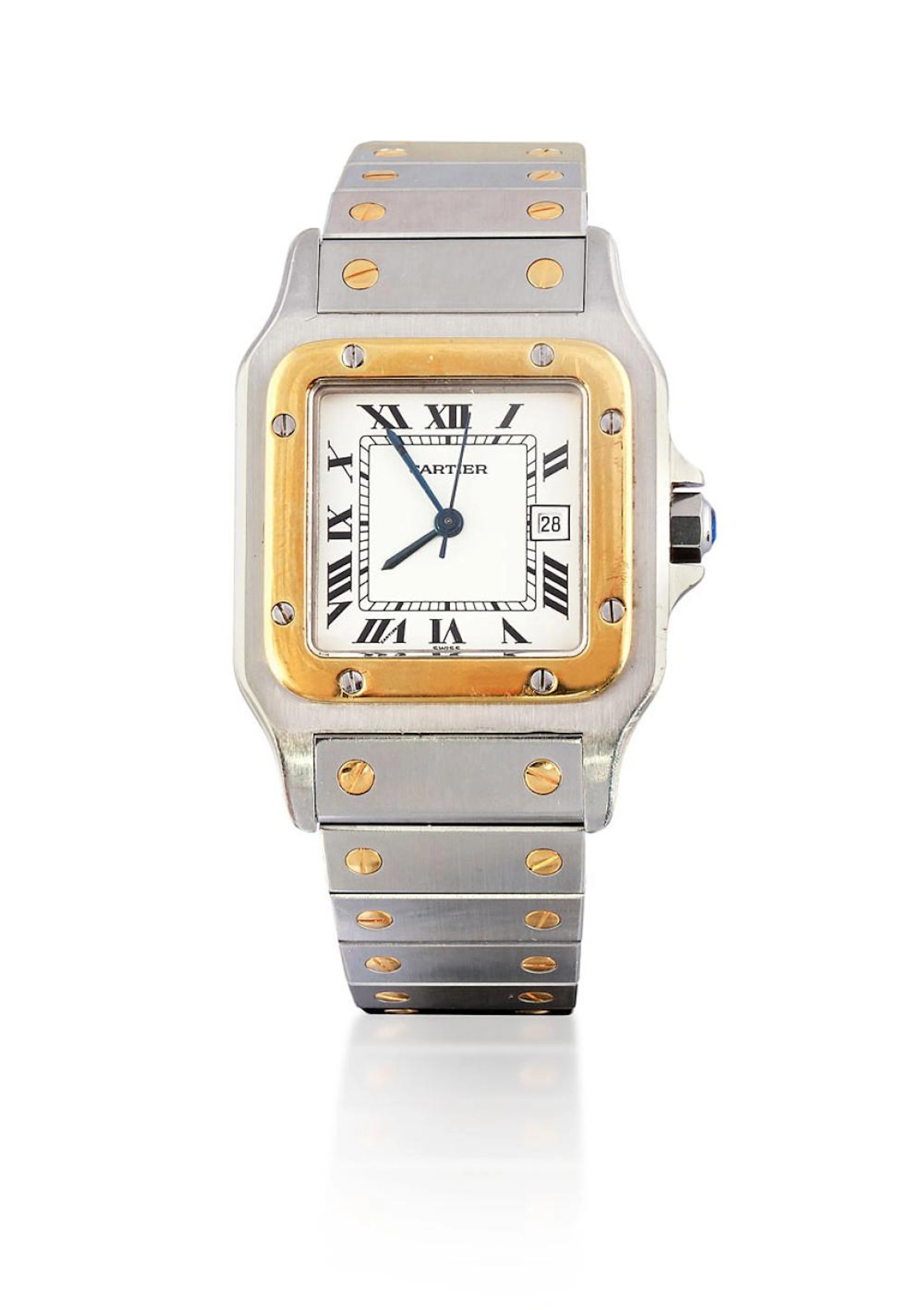 Cartier Santos A lady's stainless steel and gold bracelet watch, circa 2000